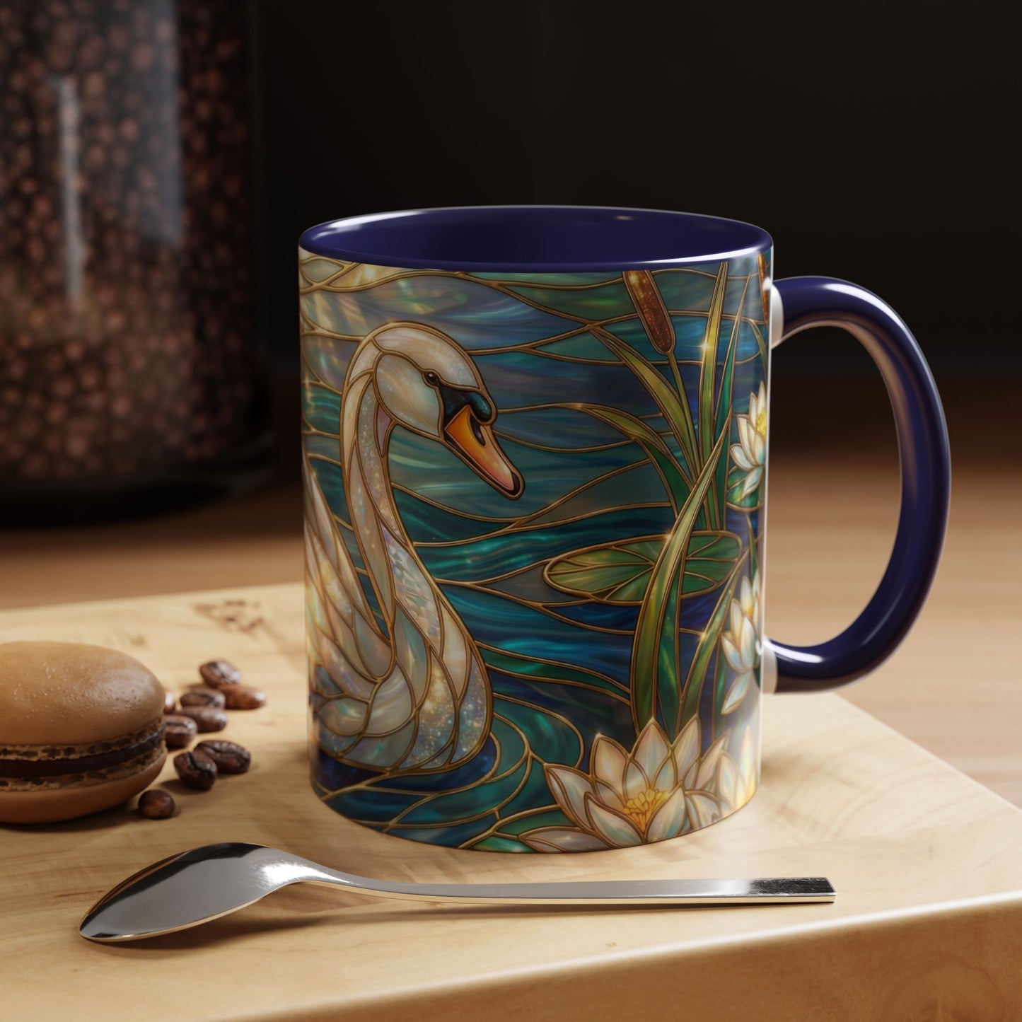 Stained Glass Swan Mug, Swan Coffee Cup, Elegant Swan Art Mug, Nature Decor Gift, Lake Swan Mug, Serene Animal Coffee Cup