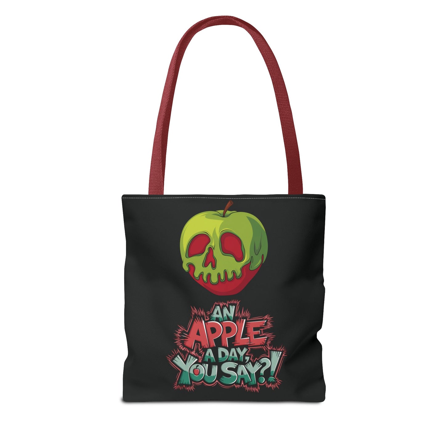 Spooky Halloween Tote Bag – Poison Apple Design – Funny Gothic Tote – Trick or Treat Bag – Creepy Apple Pun Gift – Black Tote Bag