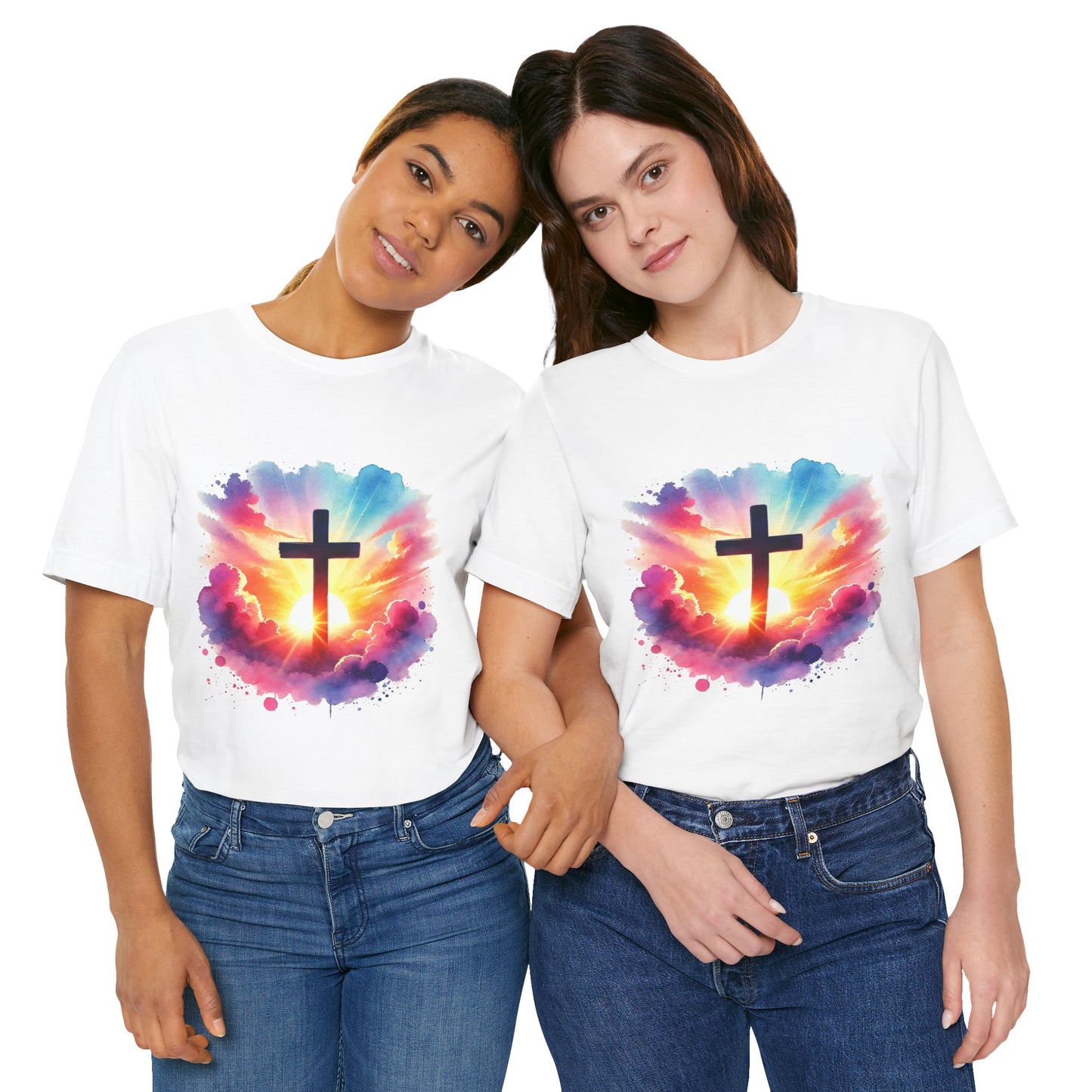 Faith Cross Sunburst Christian Tee | Inspirational Christian T-Shirt | Colorful Sunrise Cross Shirt | Faith Gifts for Women Men