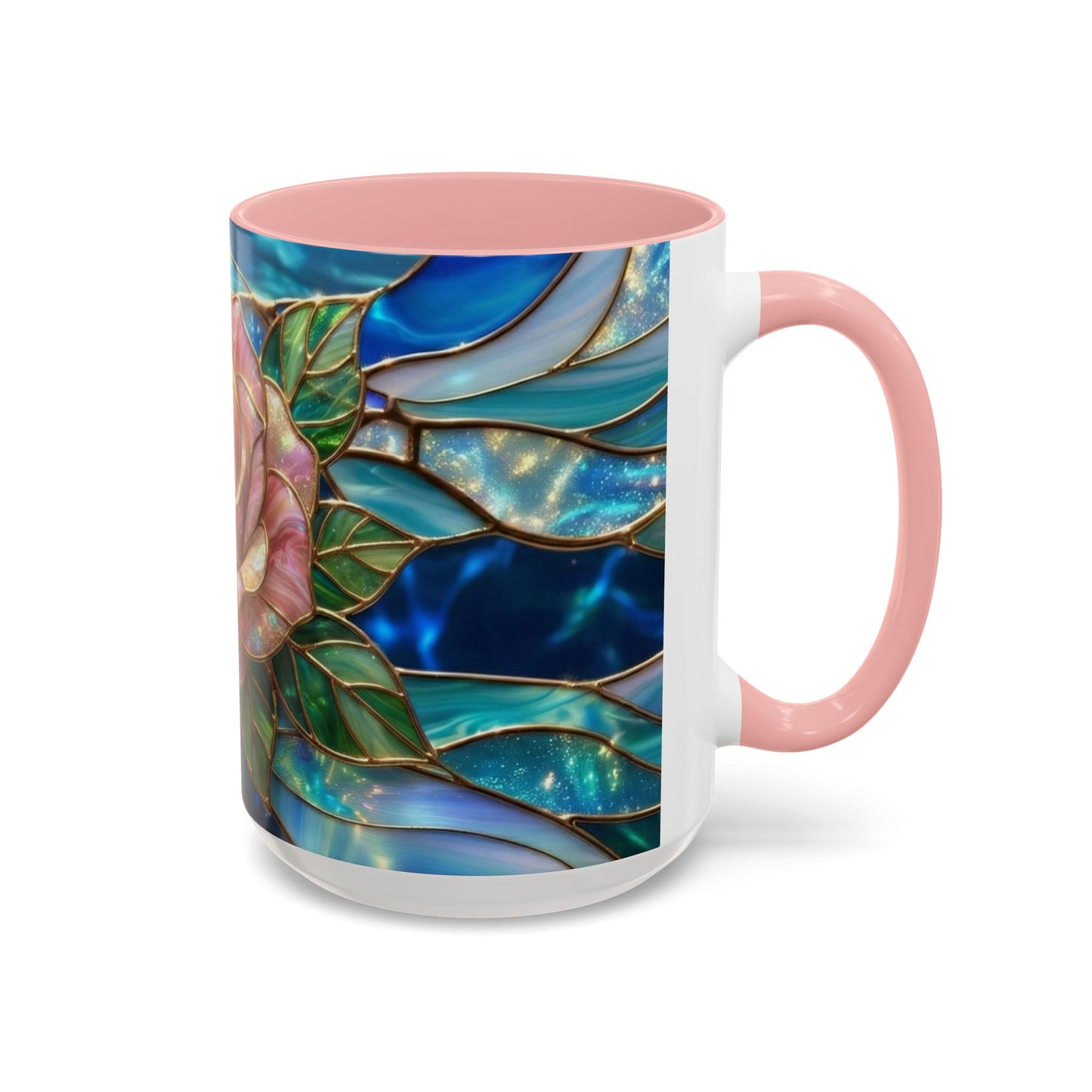 Stained Glass Rose Mug, Pink Flower Coffee Cup, Fantasy Floral Tea Cup, Magical Garden Gift, Galaxy Rose Art, Botanical Lover Present