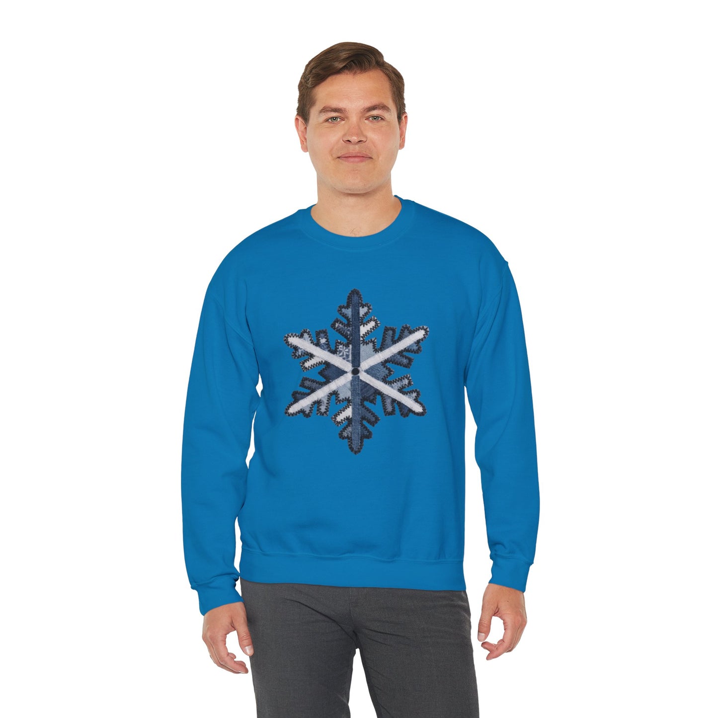 Faux Patchwork Snowflake Sweatshirt, Winter Snowflake Crewneck, Cozy Christmas Sweatshirt, Holiday Patchwork Sweater, Winter Gift