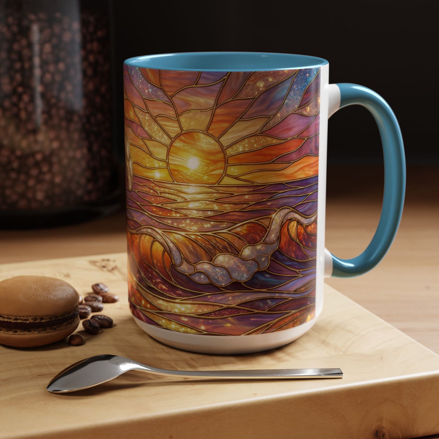 Stained Glass Wave Mug, Ocean Sunset Coffee Cup, Vibrant Beach Art, Sea Lover Gift, Mosaic Tea Cup, Summer Kitchen Decor, Nature Drinkware