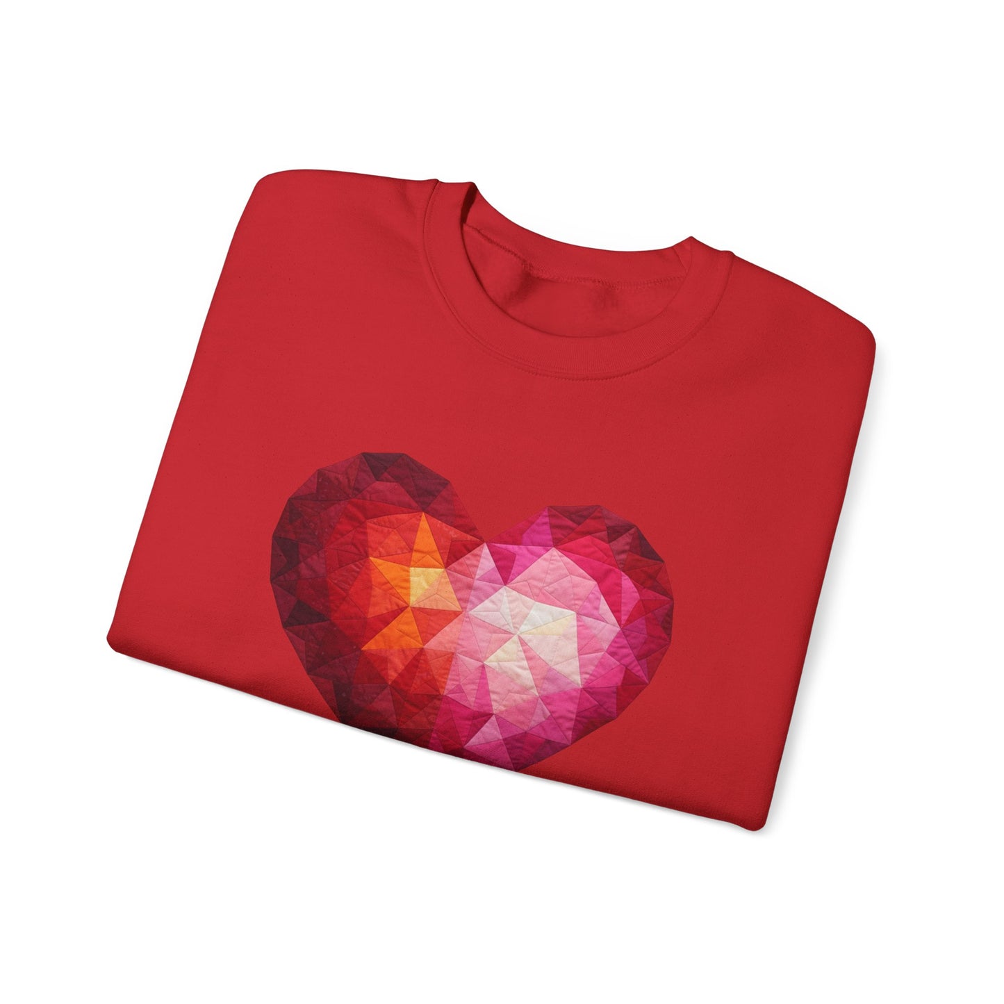 Faux Patchwork Heart Sweatshirt, Geometric Heart Sweater, Cute Valentines Sweatshirt, Cozy Pink Heart Crewneck, Winter Heart Pullover