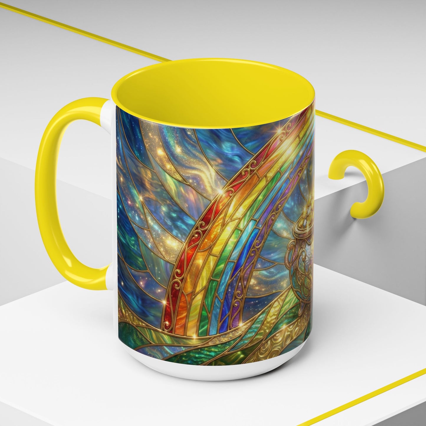 Stained Glass Pot of Gold Mug, Rainbow Coffee Cup, St Patricks Day Gift, Magical Fantasy Tea Mug, Celestial Drinkware, Lucky Irish Gift
