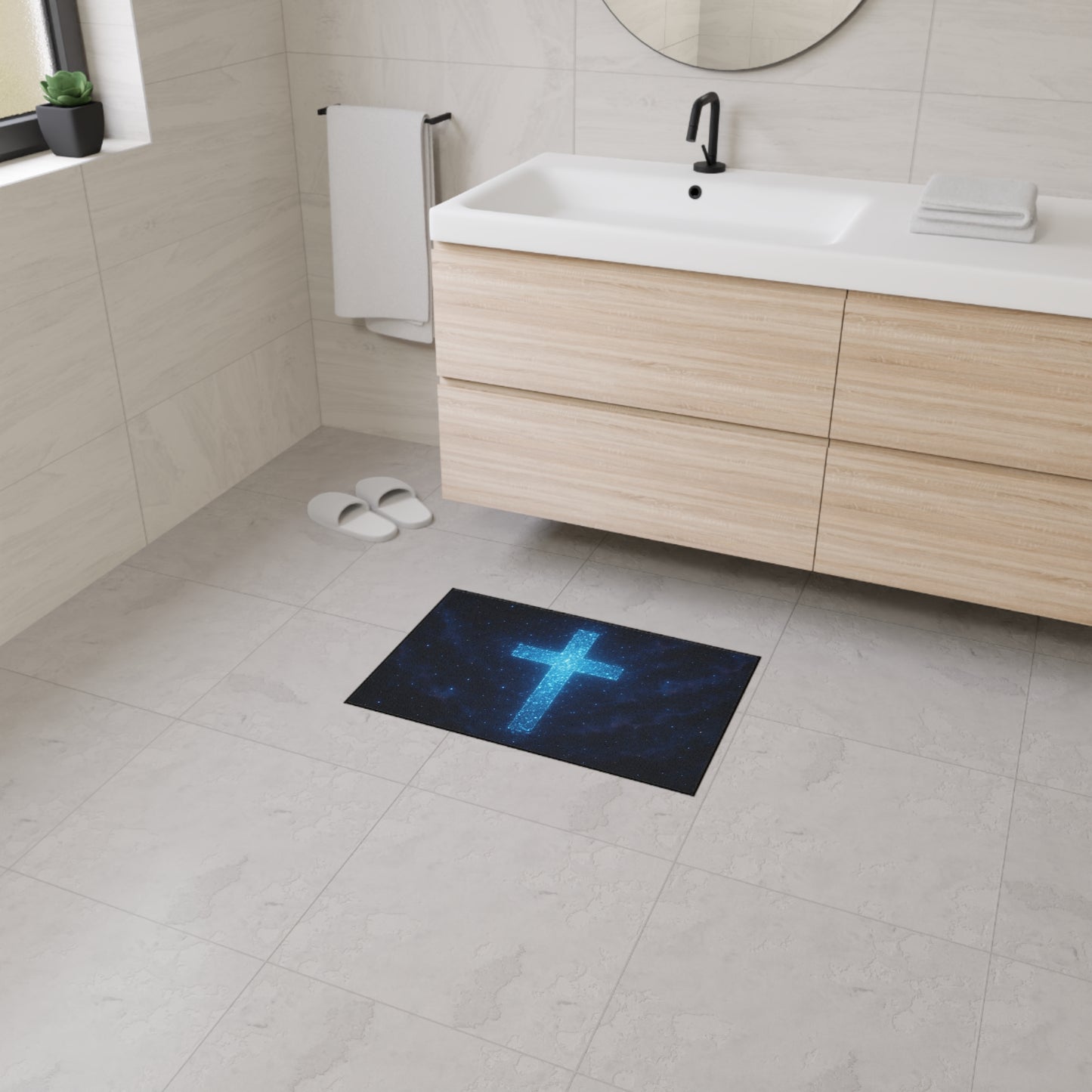 Floor Mat - Bioluminescent Cross Design Christian Decor Religious Welcome Mat Spiritual Door Mat Inspirational Rug