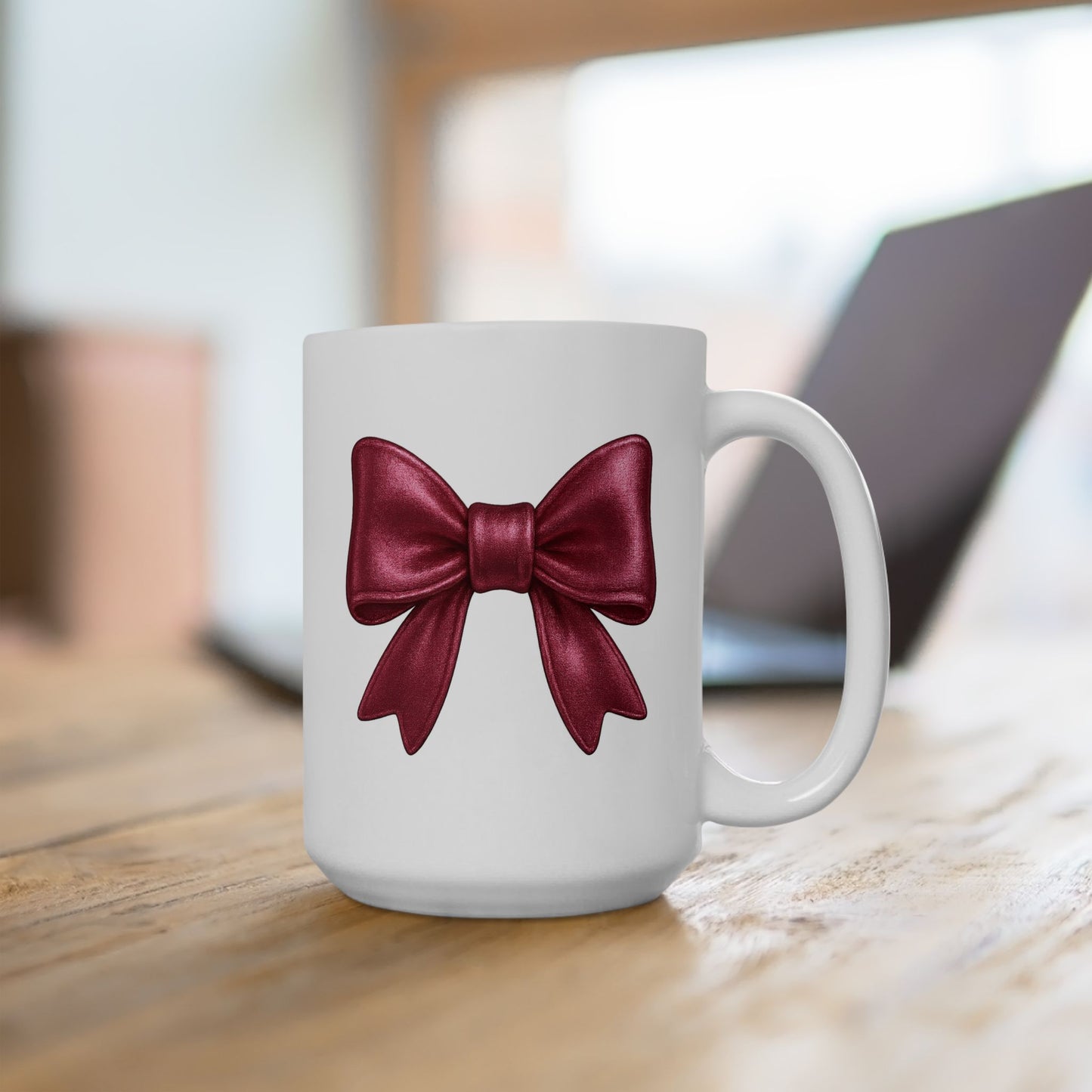 Pink Metallic Bow Mug - Cute Girly Coffee Cup | Glossy Ribbon Design | Gift for Her | Aesthetic Desk Mug | Feminine Ceramic Tea Mug