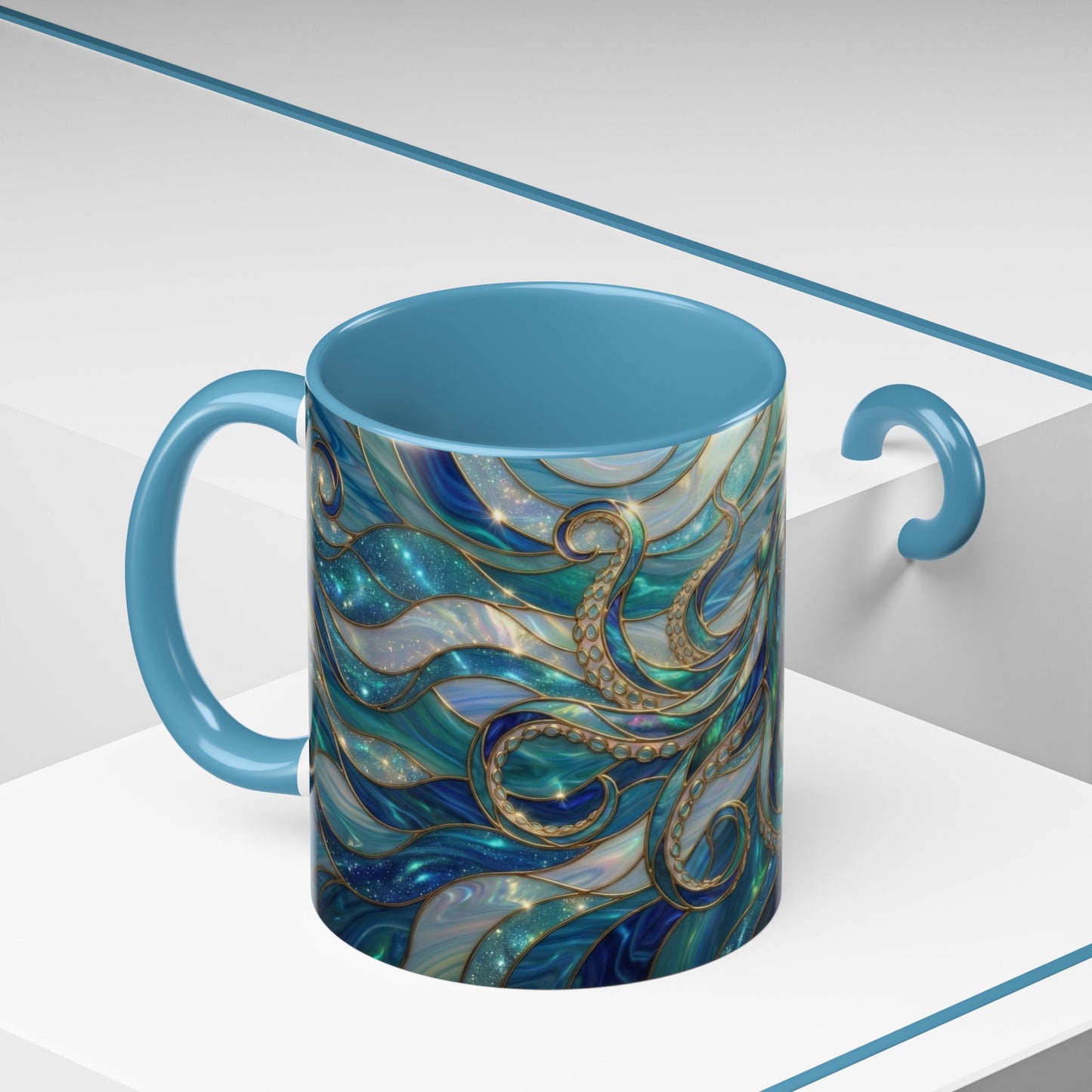 Stained Glass Octopus Mug, Octopus Coffee Mug, Ocean Art Mug, Nautical Decor Cup, Sea Creature Mug, Octopus Lover Gift