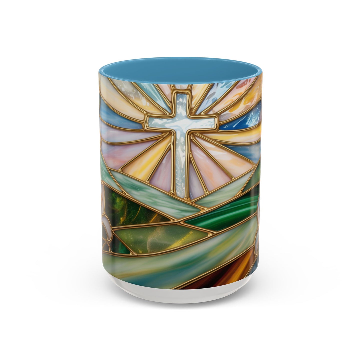 Stained Glass Cross Christian Mug • Inspirational Religious Coffee Cup • Colorful Faith Gift • Bible Verse Style Art • 11oz & 15oz