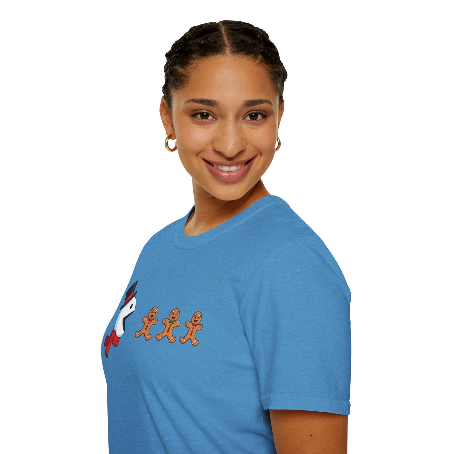 Snowman Pacman Christmas Shirt, Funny Gingerbread Men Tee, Cute Holiday Snowman T-Shirt, Christmas Humor Graphic Tee, Winter Holiday Shirt