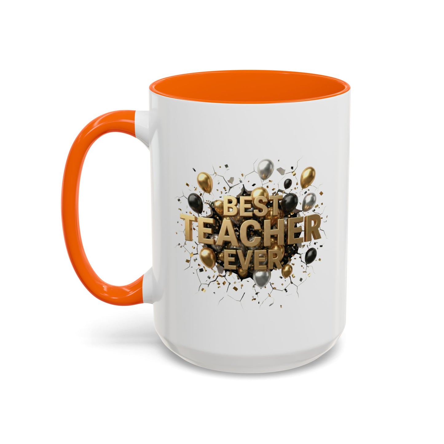 Personalized Teacher Mug, Best Teacher Ever Gift, Custom Educator Coffee Cup, 3D Gold Balloon Design, Teacher Appreciation Present