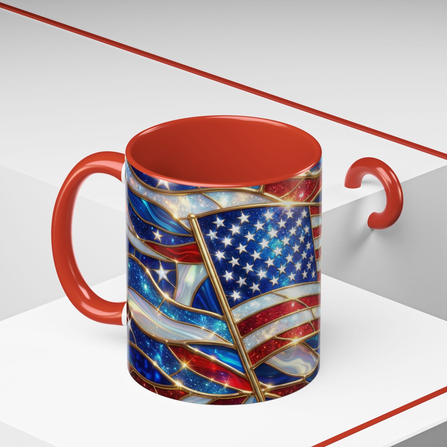 American Flag Mug, Stained Glass Flag Coffee Mug, Patriotic Mug, USA Flag Cup, Fourth Of July Gift, Veterans Gift Mug