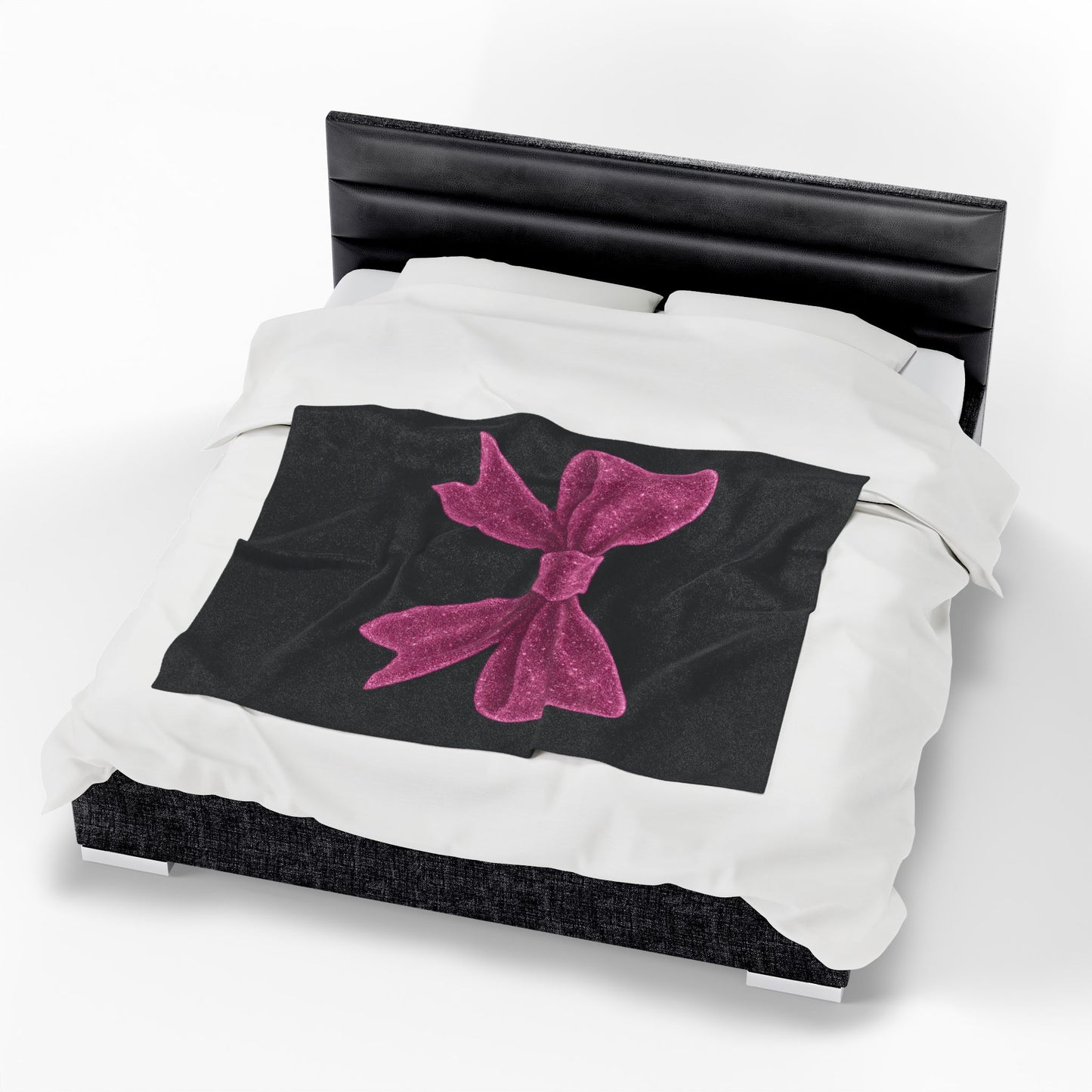 Black Throw Blanket with Glitter Pink Bow – Cozy Soft Bed Cover – Girly Glam Room Decor – Teen Girl Gift – Elegant Bedding Accent