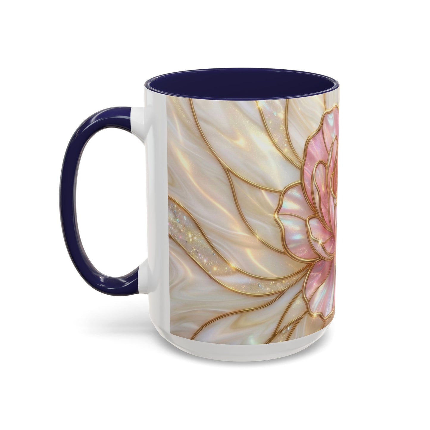 Pink Peony Stained Glass Mug, Gold Floral Coffee Cup, Elegant Flower Gift For Her, Fairycore Tea Cup, Mothers Day Present, Pearl Art Decor