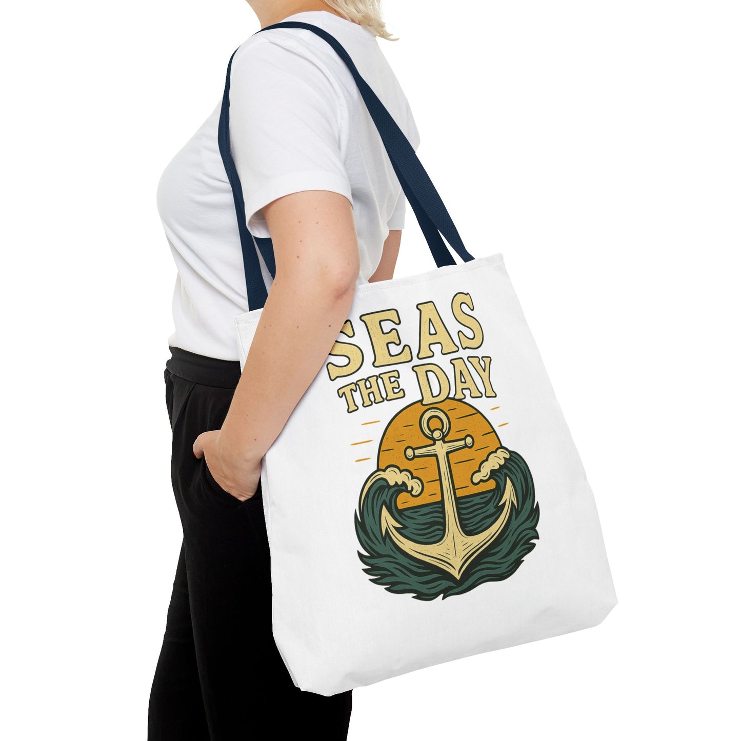 "Seas the Day" Nautical Tote Bag – Funny Beach Quote Canvas Bag with Anchor | Coastal Gift Idea for Summer, Travel, or Daily Use