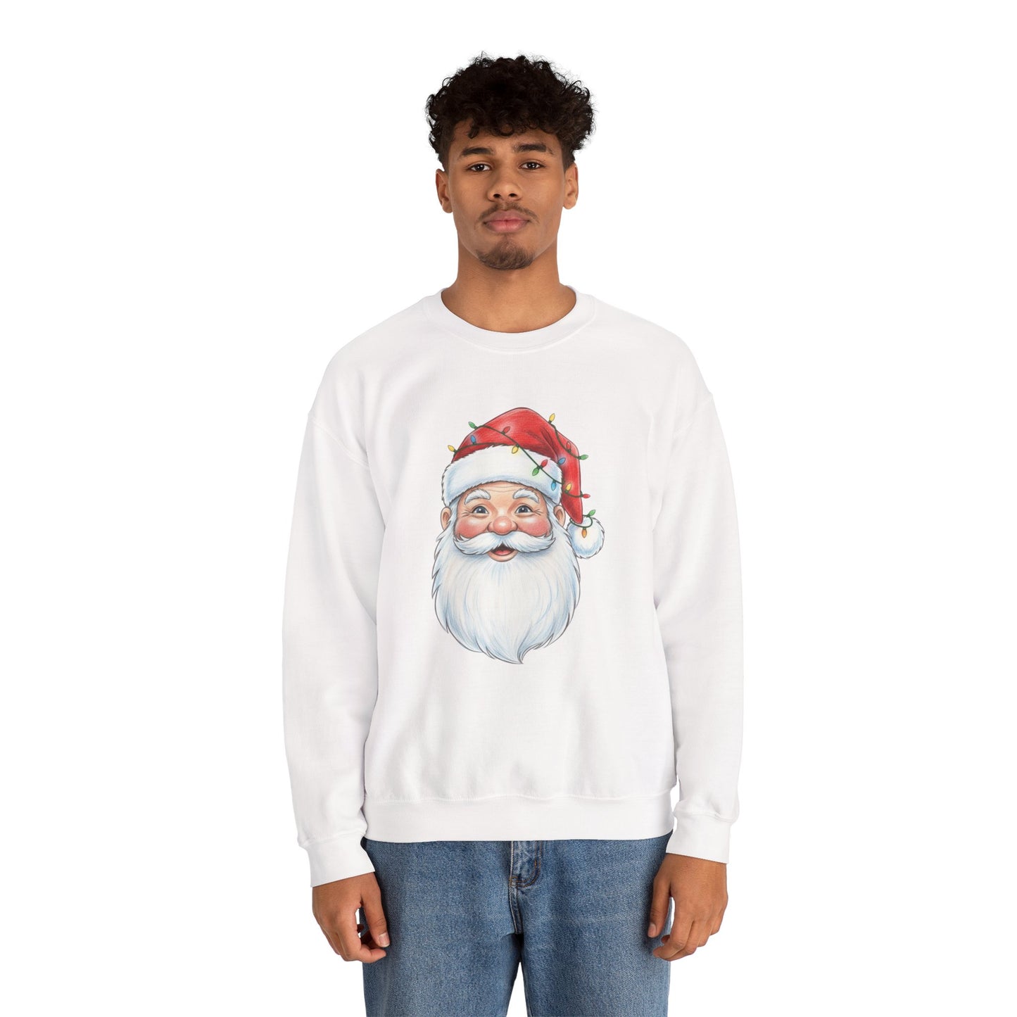 Santa Claus Christmas Sweatshirt, Vintage Santa Crewneck, Holiday Santa Face Sweater, Cute Christmas Lights Santa Shirt, Funny Xmas Sweatshirt