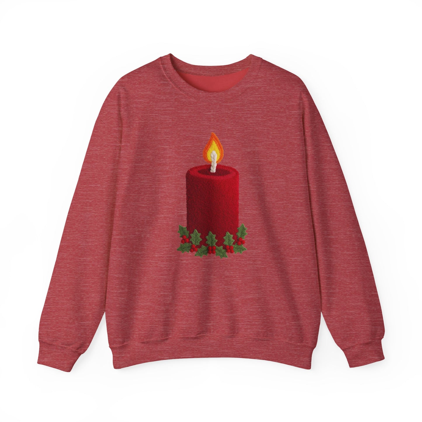 Faux Patchwork Crochet Candle Sweatshirt, Christmas Candle Sweater, Holiday Cozy Winter Crewneck, Cute Xmas Candle Sweatshirt, Unisex Holiday Top