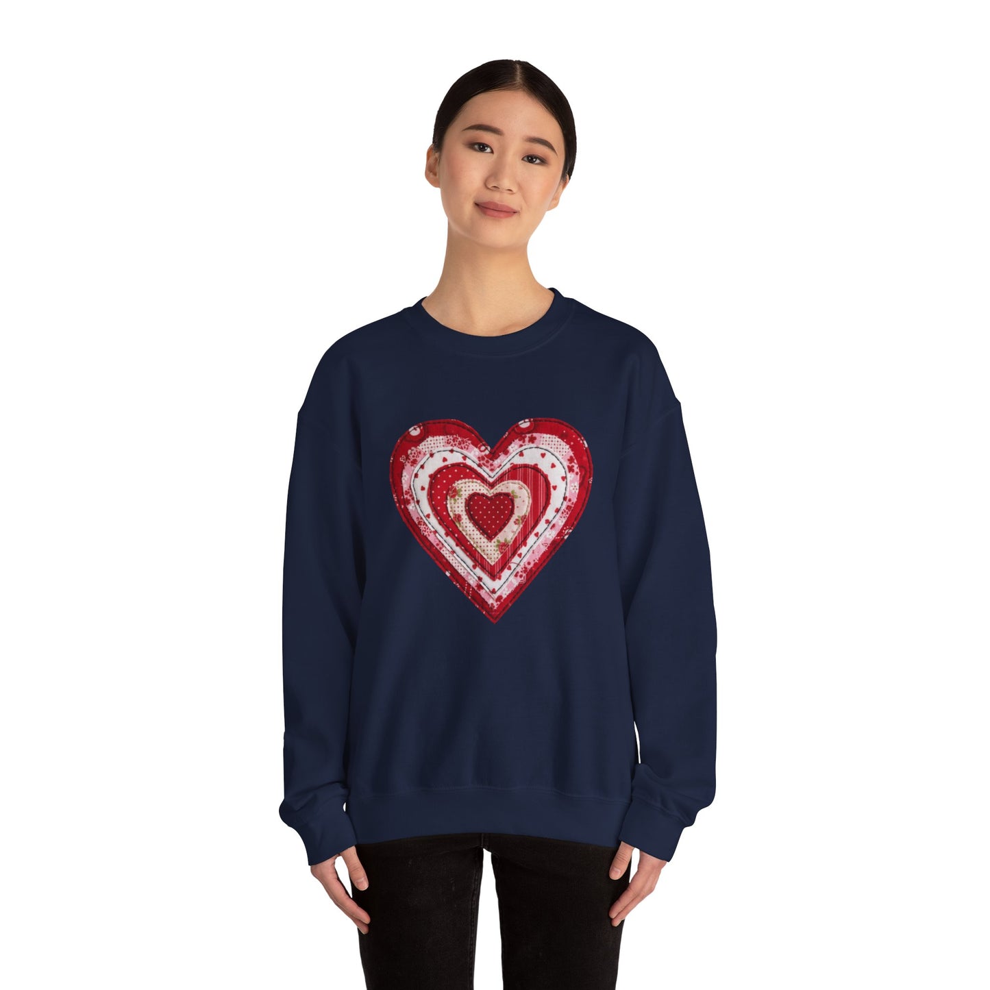 Faux Patchwork Heart Sweatshirt, Valentine Heart Shirt, Cute Valentine Gift, Retro Patchwork Crewneck, Cozy Love Sweater, Boho Heart Top
