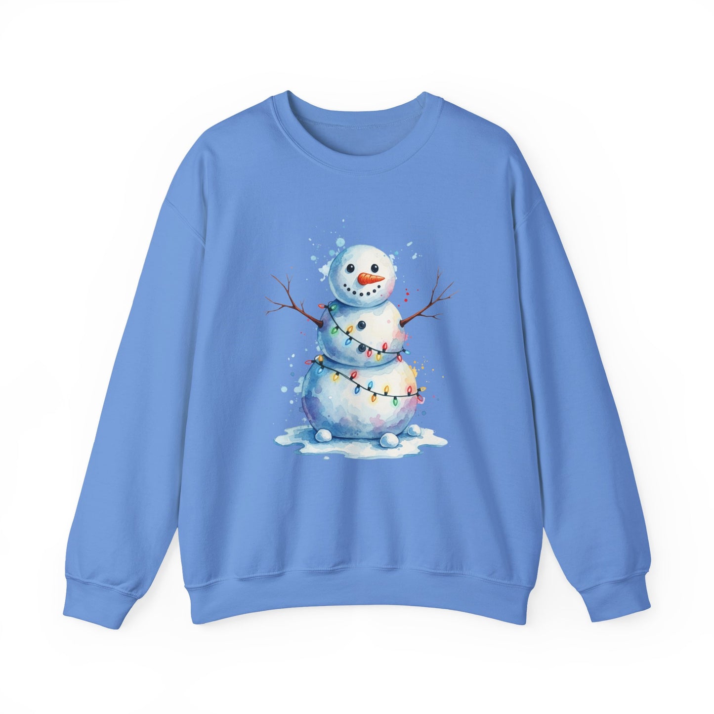 Watercolor Snowman Christmas Sweatshirt, Cute Snowman Crewneck for Winter, Holiday Lights Snowman Sweater, Cozy Unisex Christmas Gift
