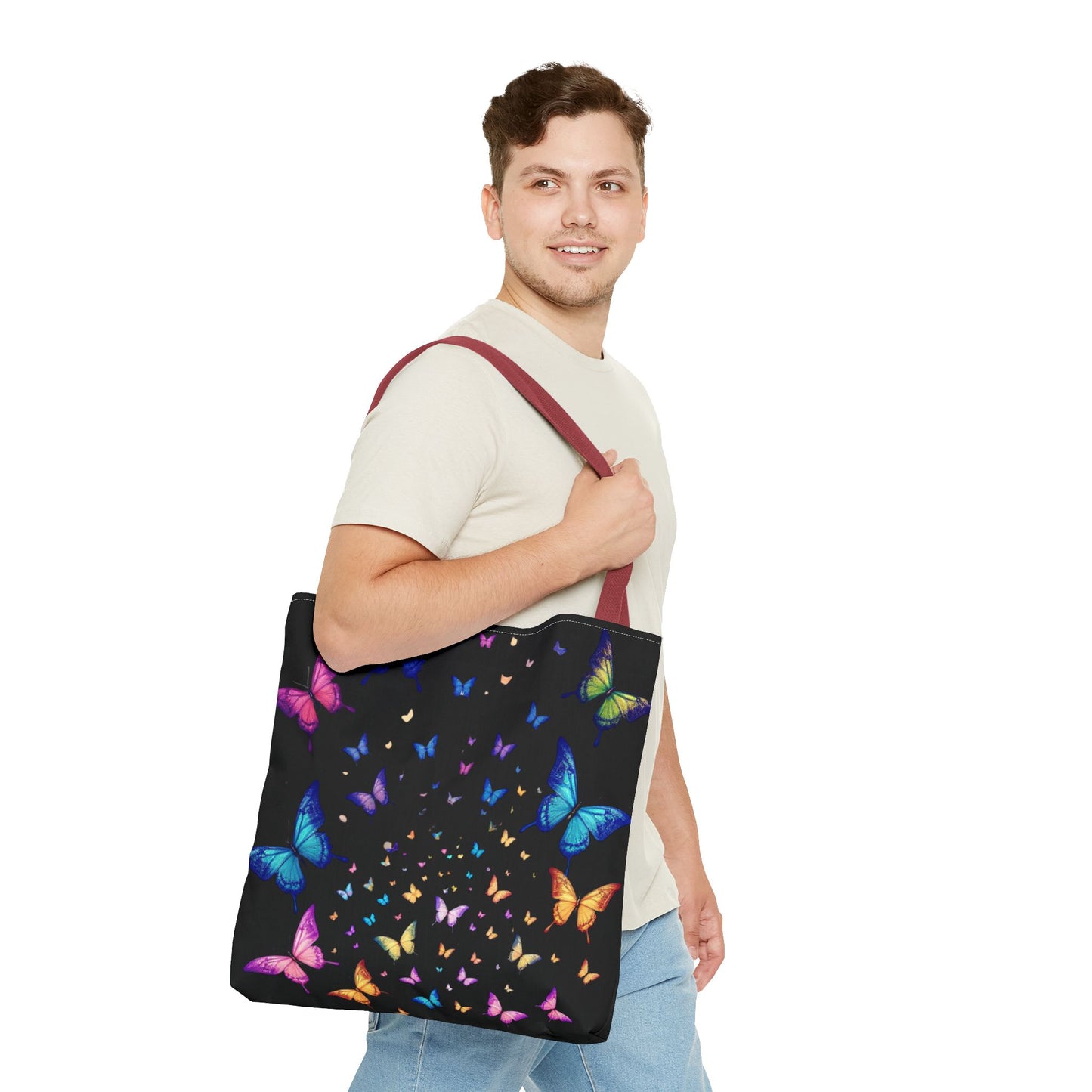 Butterfly Swarm Tote Bag – Colorful Rainbow Butterfly Tote, Aesthetic Canvas Bag, Nature-Inspired Gift, Magical Reusable Eco Purse