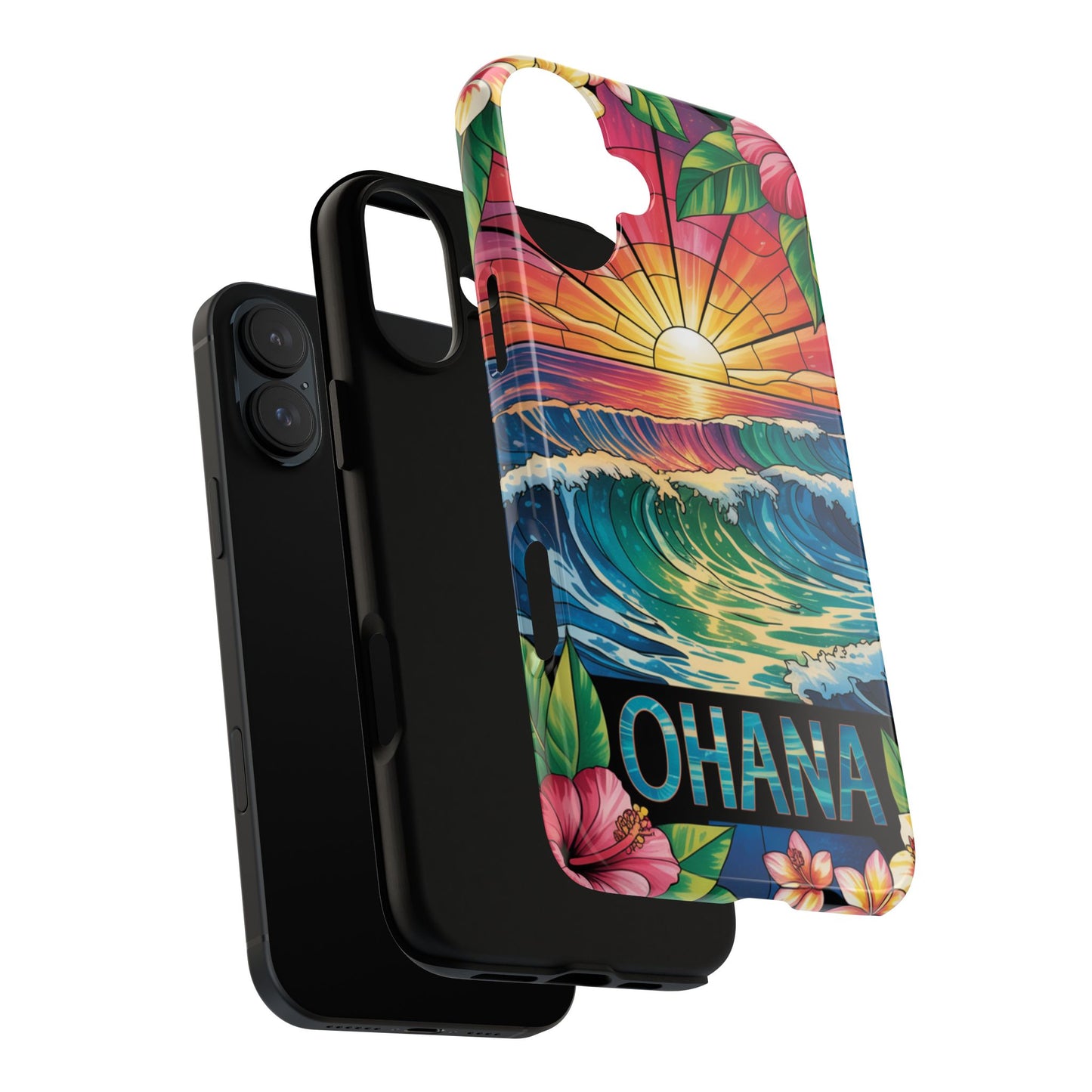 Ohana iPhone Case Tropical Hawaiian Sunset Phone Cover Wave Floral Beach Art Cute Gift for iPhone Lovers