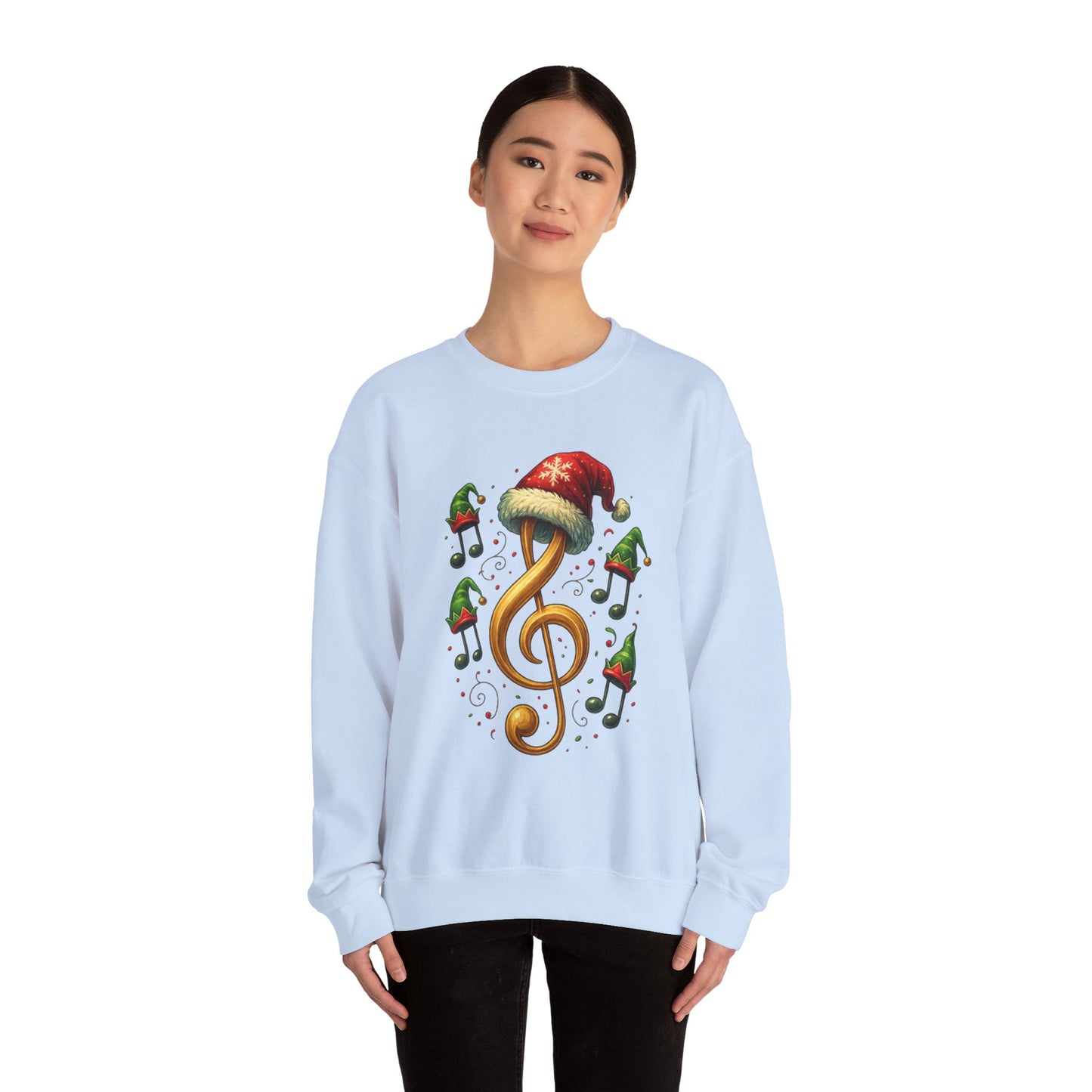 Christmas Music Note Sweatshirt, Holiday Treble Clef Sweater With Santa Hat, Festive Music Lover Gift, Cozy Winter Crewneck Unisex Top