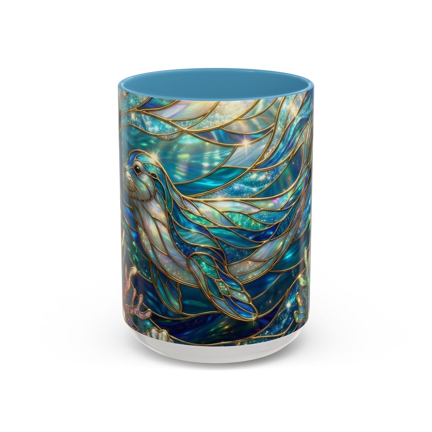 Seal Coffee Mug, Stained Glass Seal Mug, Cute Ocean Animal Art Mug, Marine Life Gift, Unique Ceramic Coffee Cup, 11oz 15oz Wildlife Mug