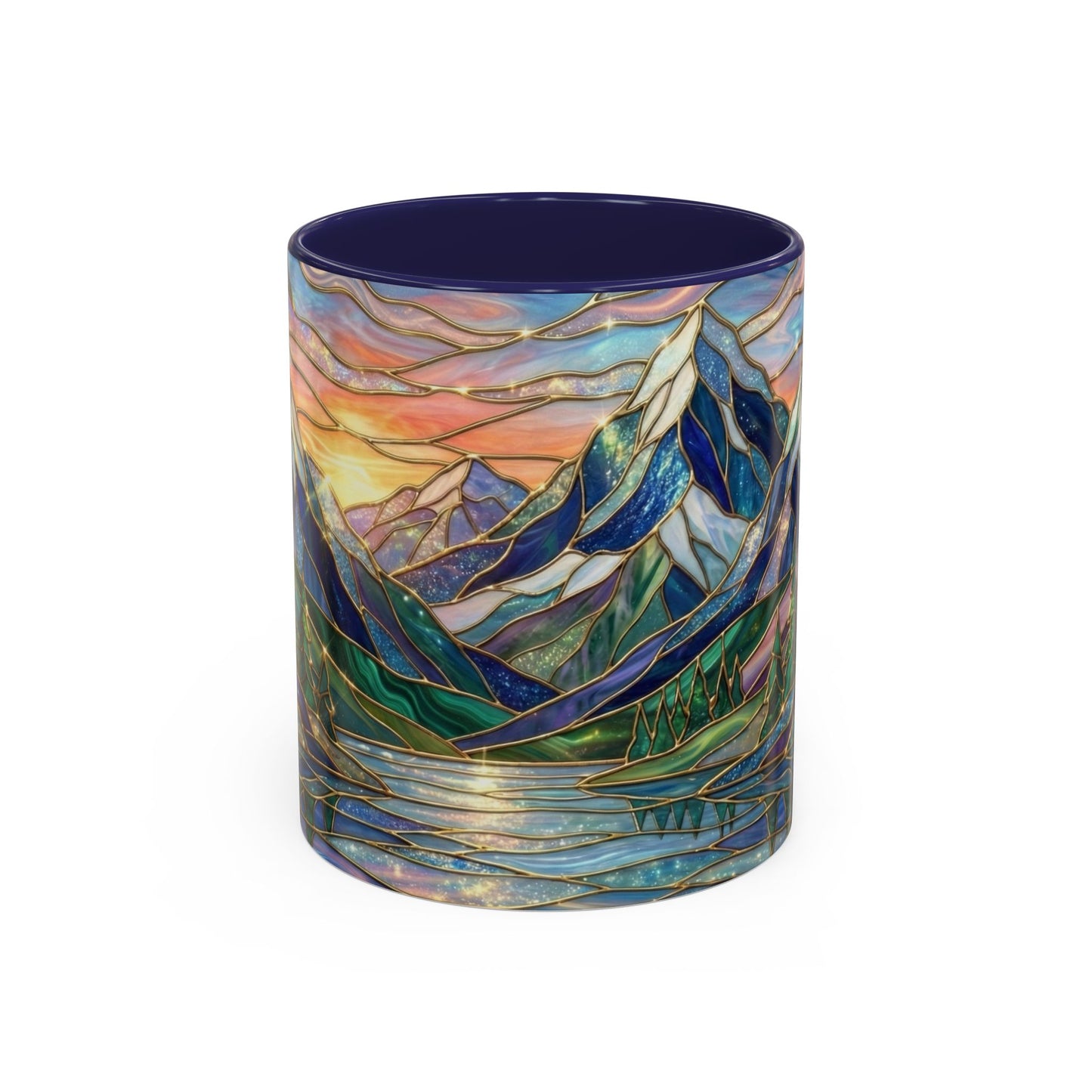 Stained Glass Mountain Mug, Sunset Mountain Landscape Coffee Cup, Nature Ceramic Mug With Forest And River, 11oz 15oz Gift