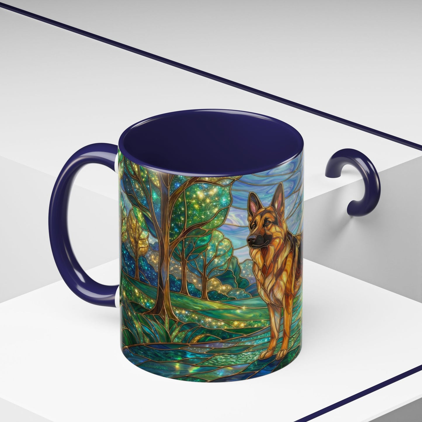 Stained Glass German Shepherd Mug, Dog Lover Coffee Mug, German Shepherd Art Cup, Pet Memorial Gift, Colorful Dog Mug, Nature Art Mug