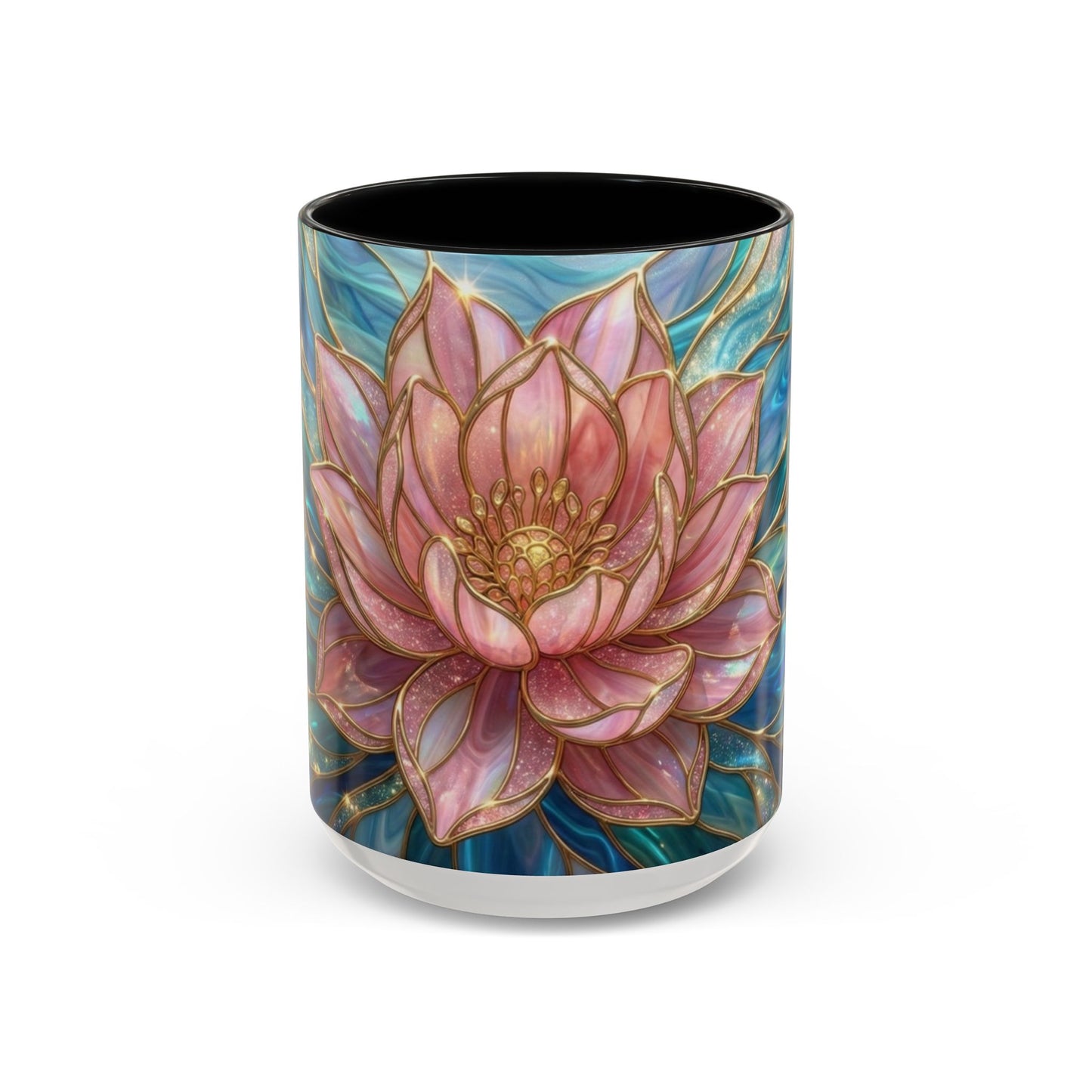 Pink Lotus Flower Mug, Stained Glass Style Coffee Cup, Spiritual Zen Gift For Women, Yoga Lover Tea Mug, Meditation Boho Floral Drinkware