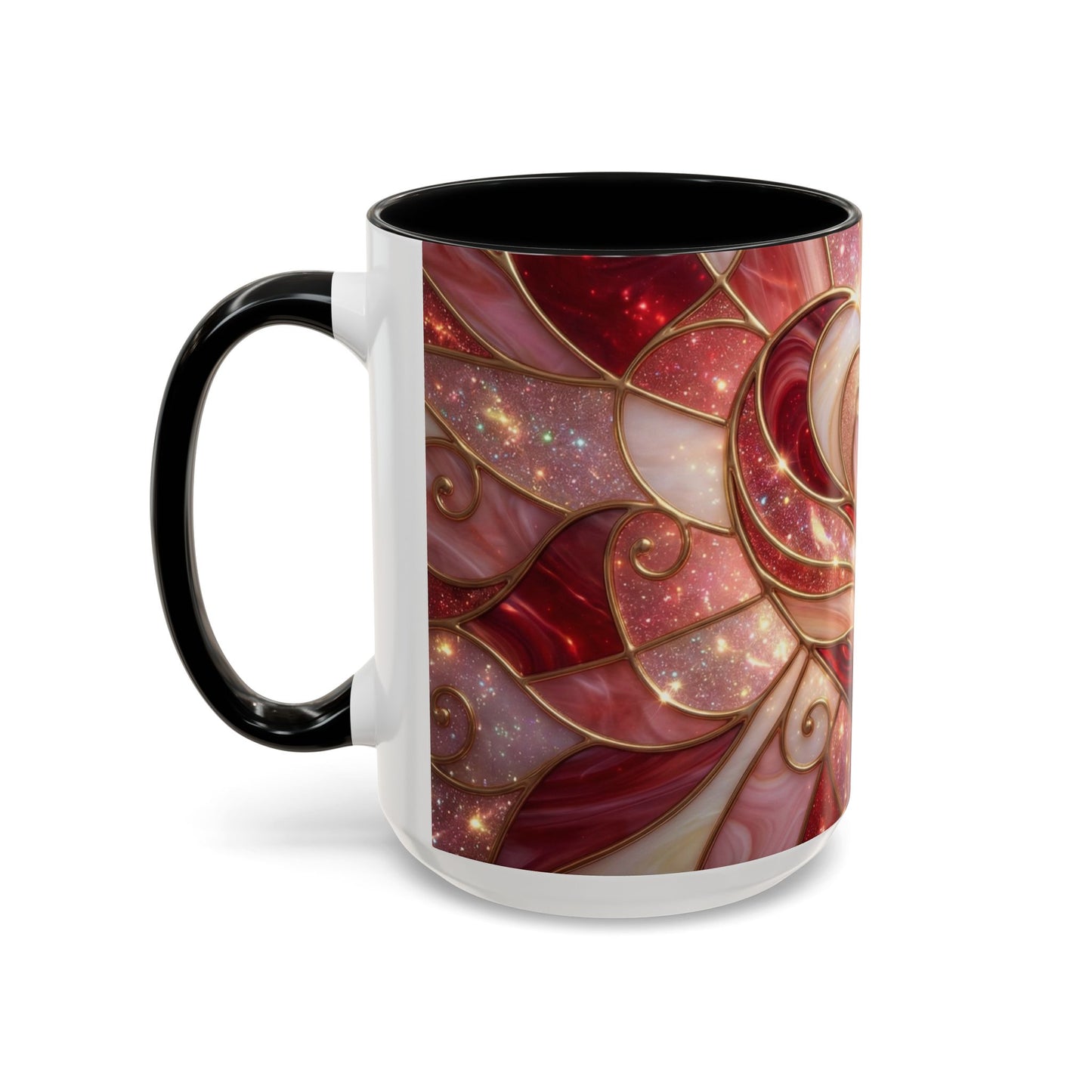 Stained Glass Heart Mug, Valentine Coffee Mug, Romantic Love Cup, Pink Red Ceramic Mug, Gift For Her, Anniversary Gift
