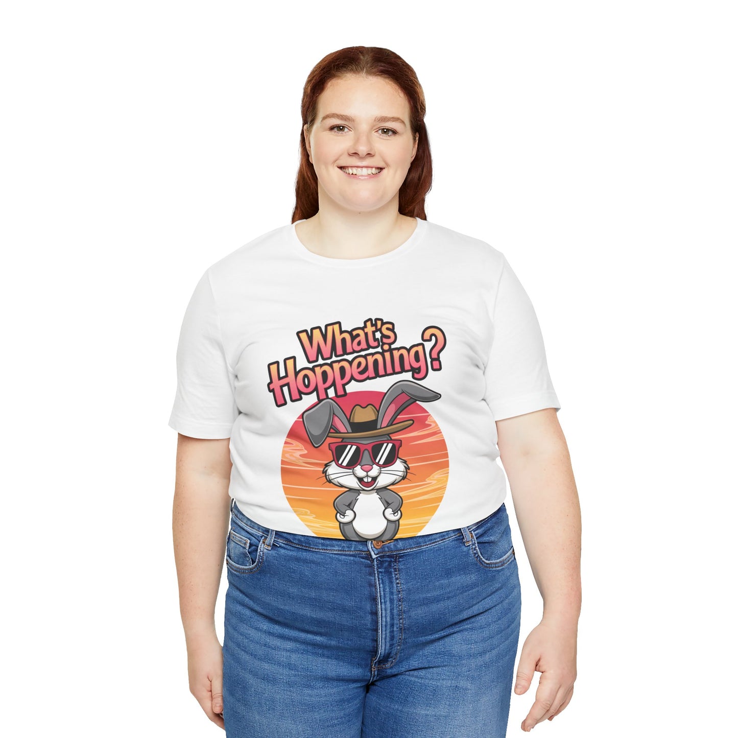 What’s Hoppening Funny Bunny Shirt – Cute Rabbit Pun T-Shirt – Sunset Graphic Tee for Animal Lovers, Easter, and Pun Enthusiasts