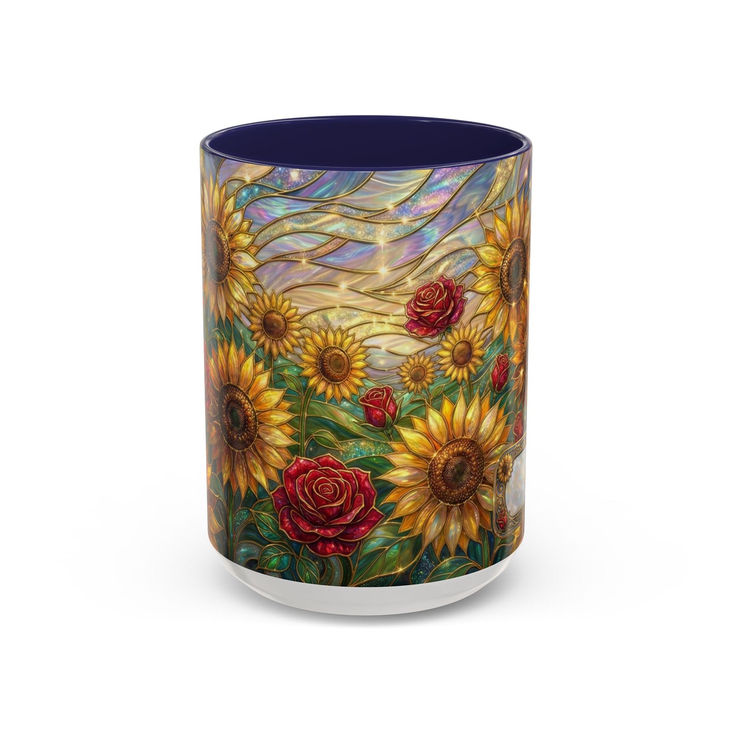 Personalized Stained Glass Sunflower Mug, Custom Red Rose Floral Coffee Cup, Celestial Night Sky Botanical Teacup, Gift For Flower Lover