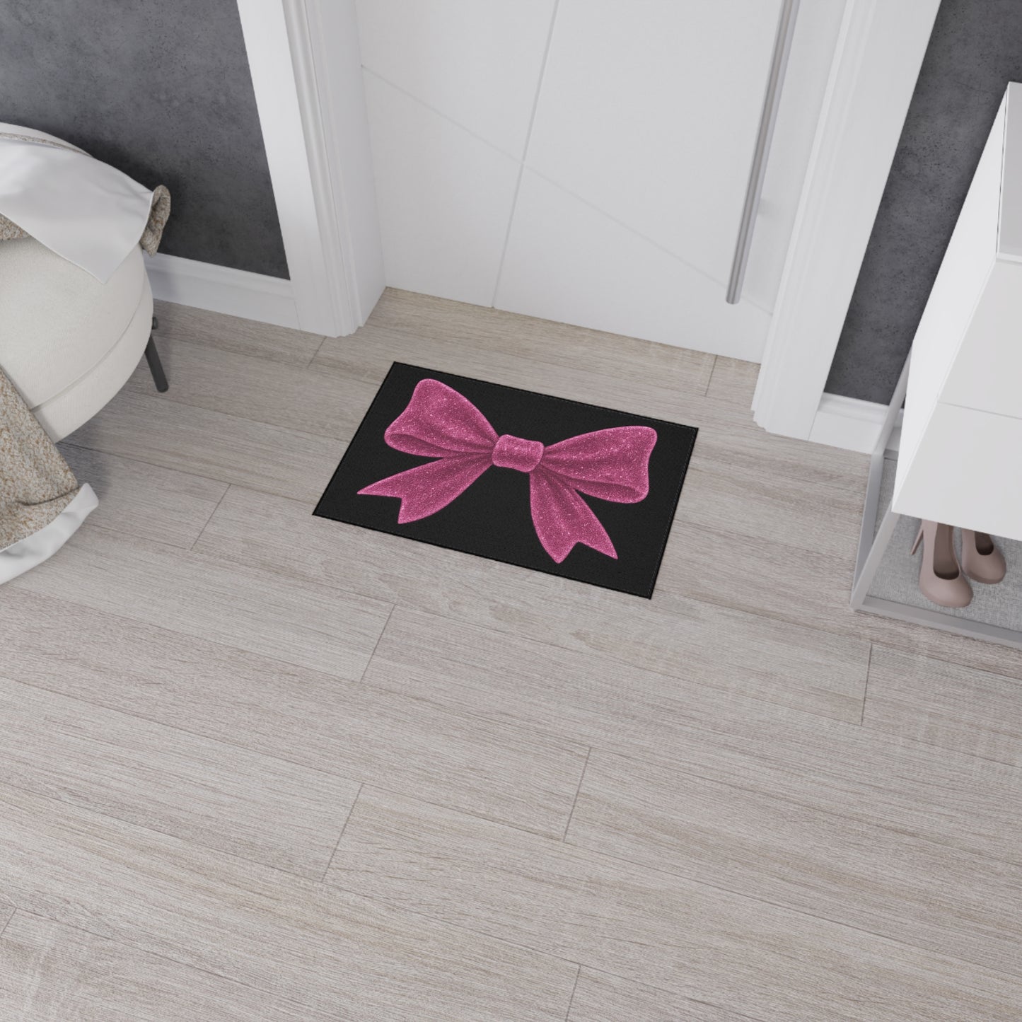 Pink Glitter Bow Doormat Glam Welcome Mat Cute Entry Rug Aesthetic Home Decor Girl Room Rug Housewarming Gift