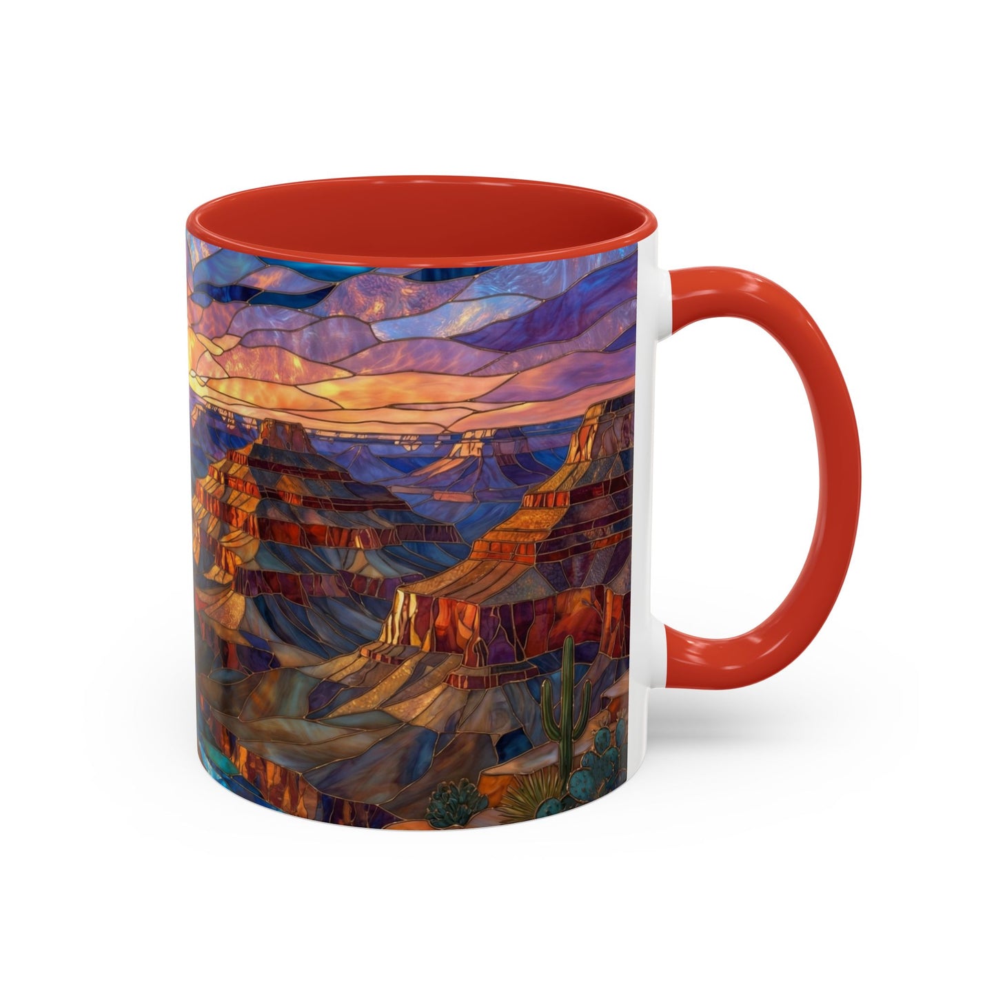 Stained Glass Grand Canyon Mug, Southwest Landscape Coffee Cup, Sunset Canyon Art Mug, Nature Gift For Hikers, Colorful Scenic Grand Canyon Illustration