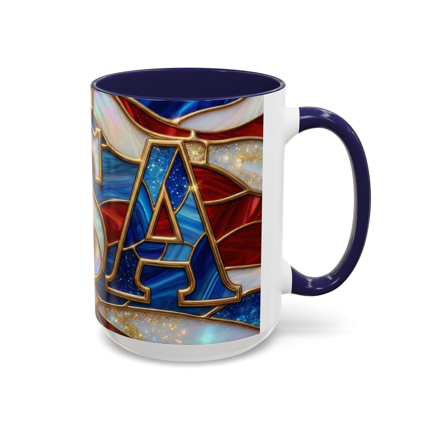 USA Patriotic Coffee Mug, Stained Glass USA Mug, Red White Blue Ceramic Mug, American Flag Style Mug, 11oz 15oz Mug