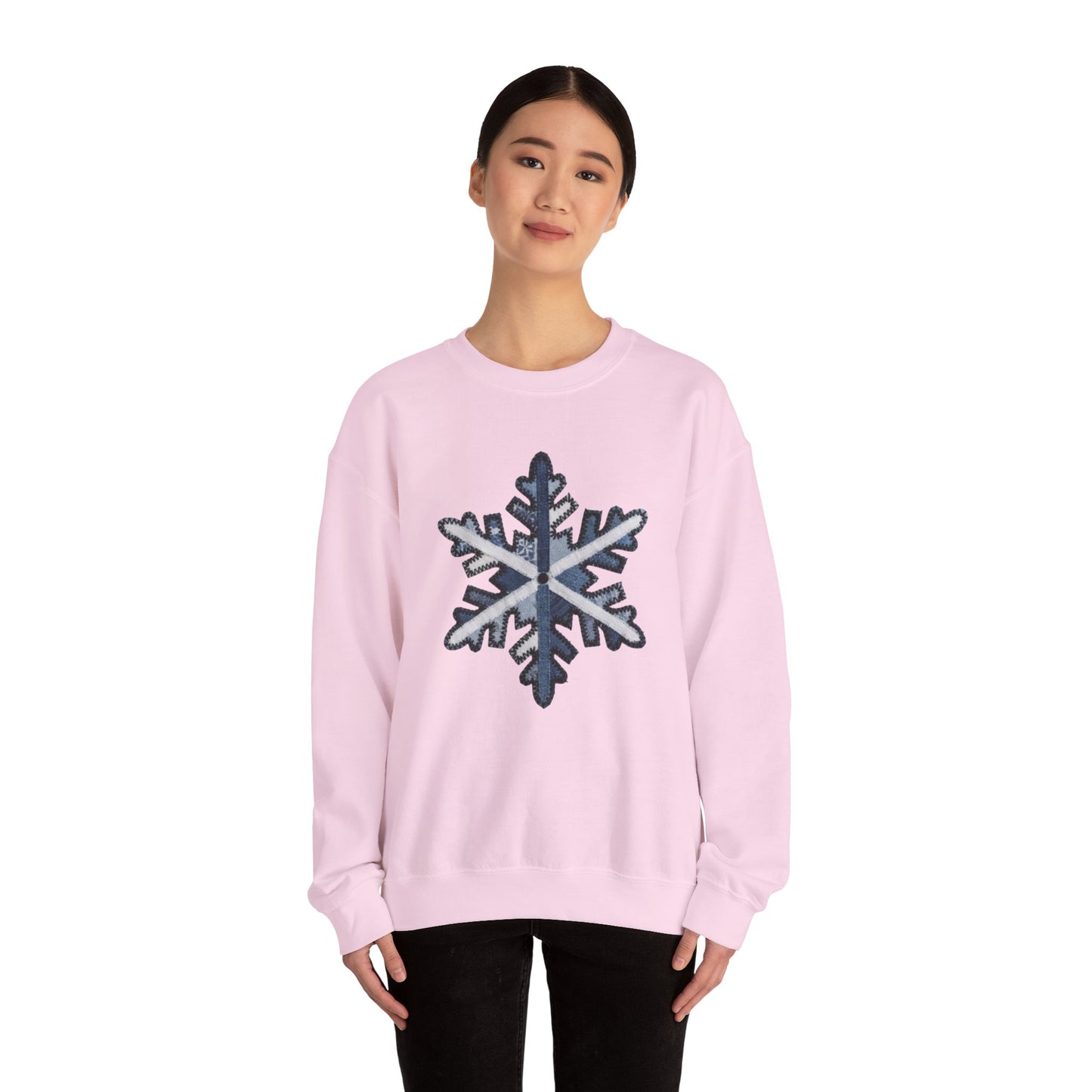 Faux Patchwork Snowflake Sweatshirt, Winter Snowflake Crewneck, Cozy Christmas Sweatshirt, Holiday Patchwork Sweater, Winter Gift