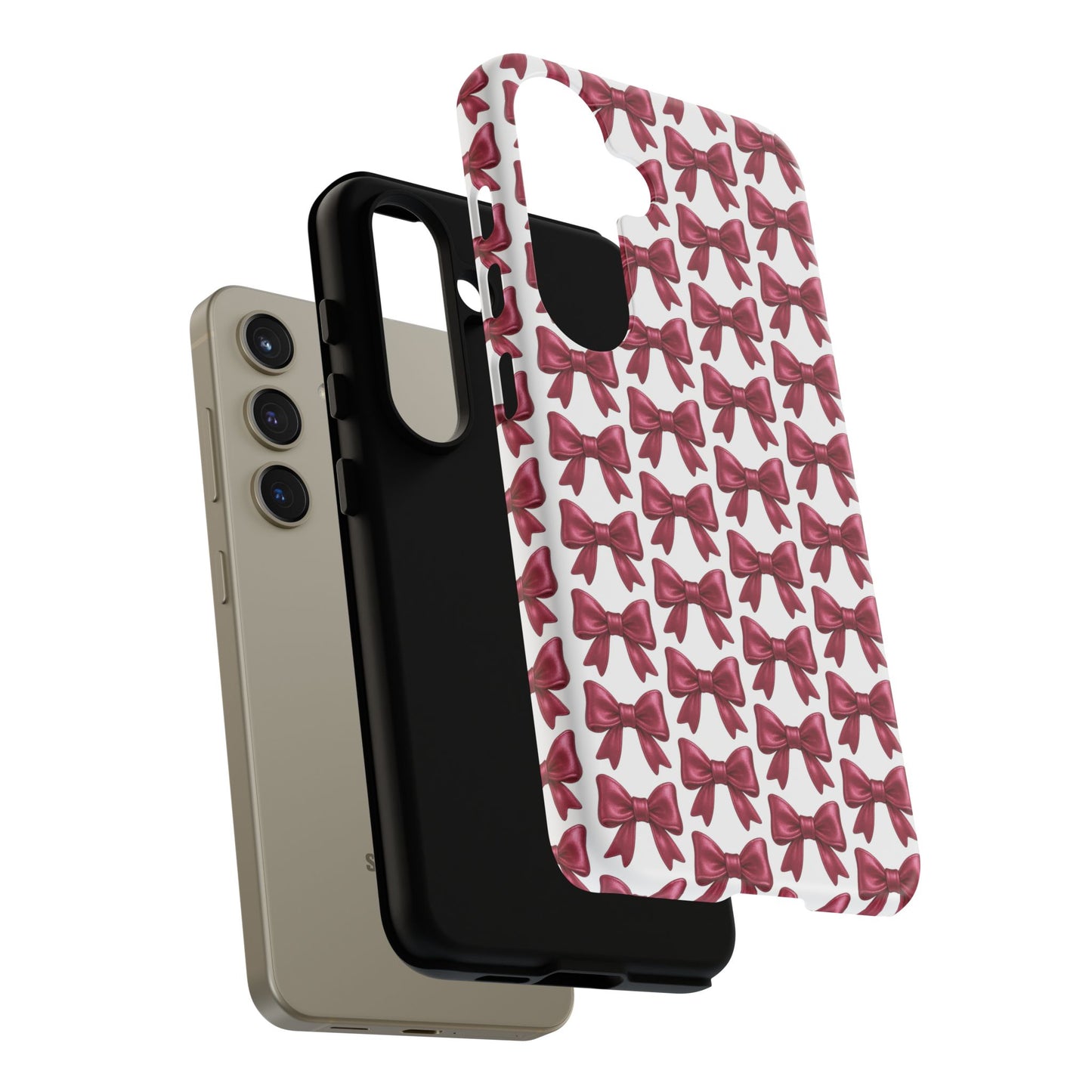Coquette Samsung Case - Burgundy Bow Pattern Phone Cover, Girly Soft Aesthetic Gift, Cute Galaxy Case for Her