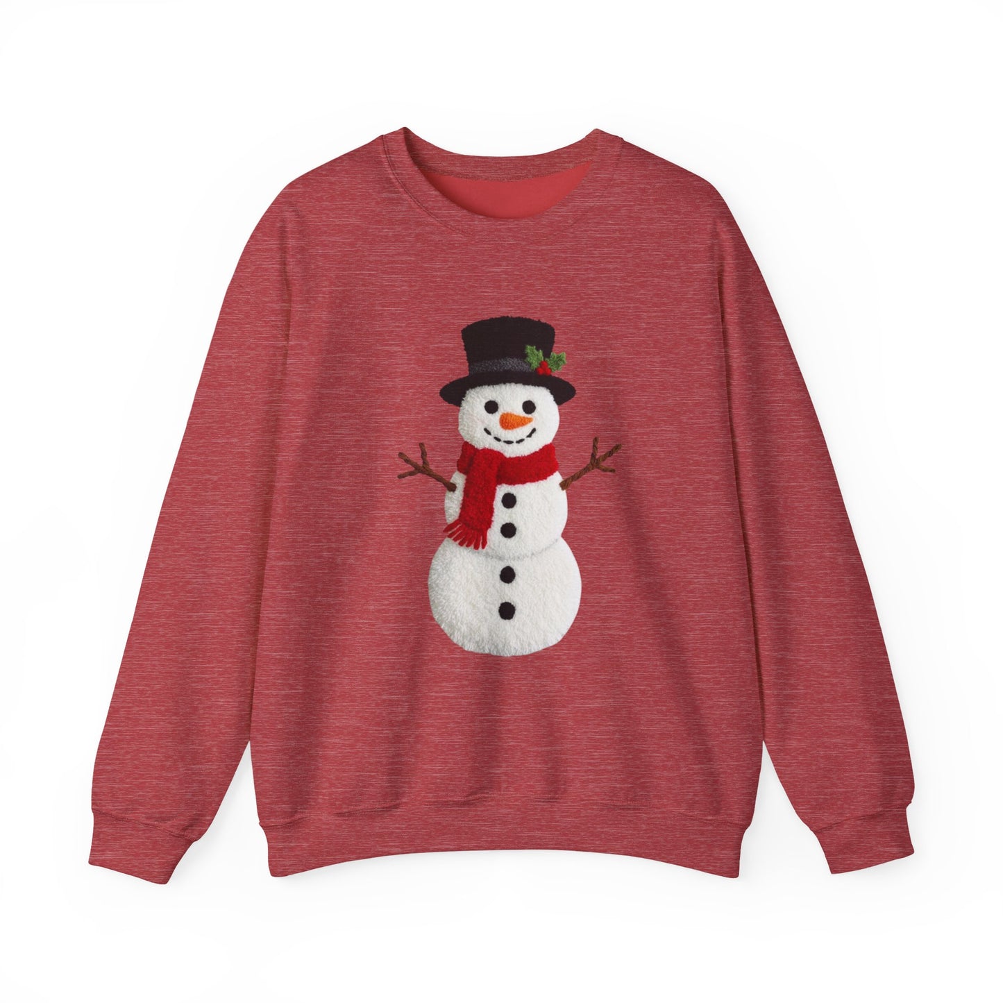 Faux Patchwork Crochet Snowman Sweatshirt, Winter Snowman Crewneck, Cozy Holiday Sweater, Christmas Sweatshirt, Festive Winter Shirt, unisex gift