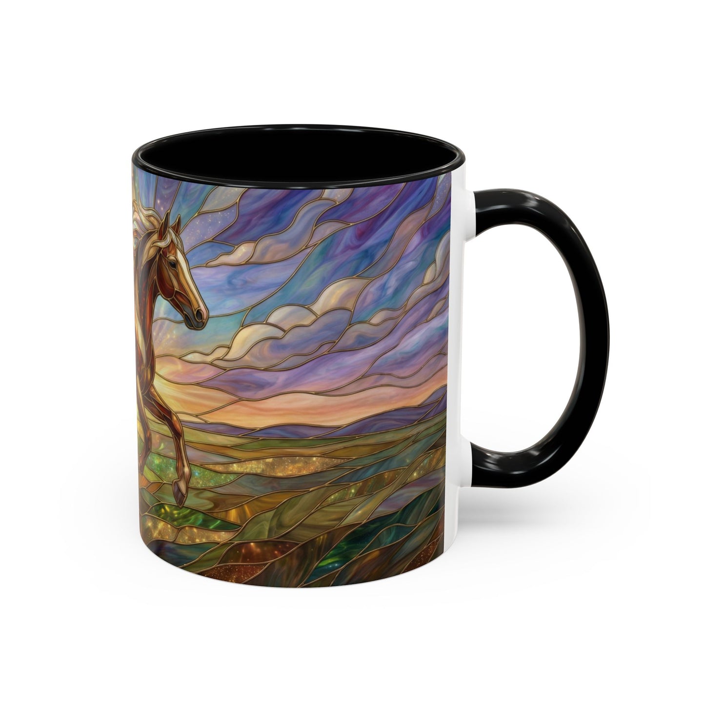 Stained Glass Horse Mug, Horse Coffee Mug, Running Horse Art Cup, Equestrian Gift Mug, Nature Art Mug, Horse Lover Gift