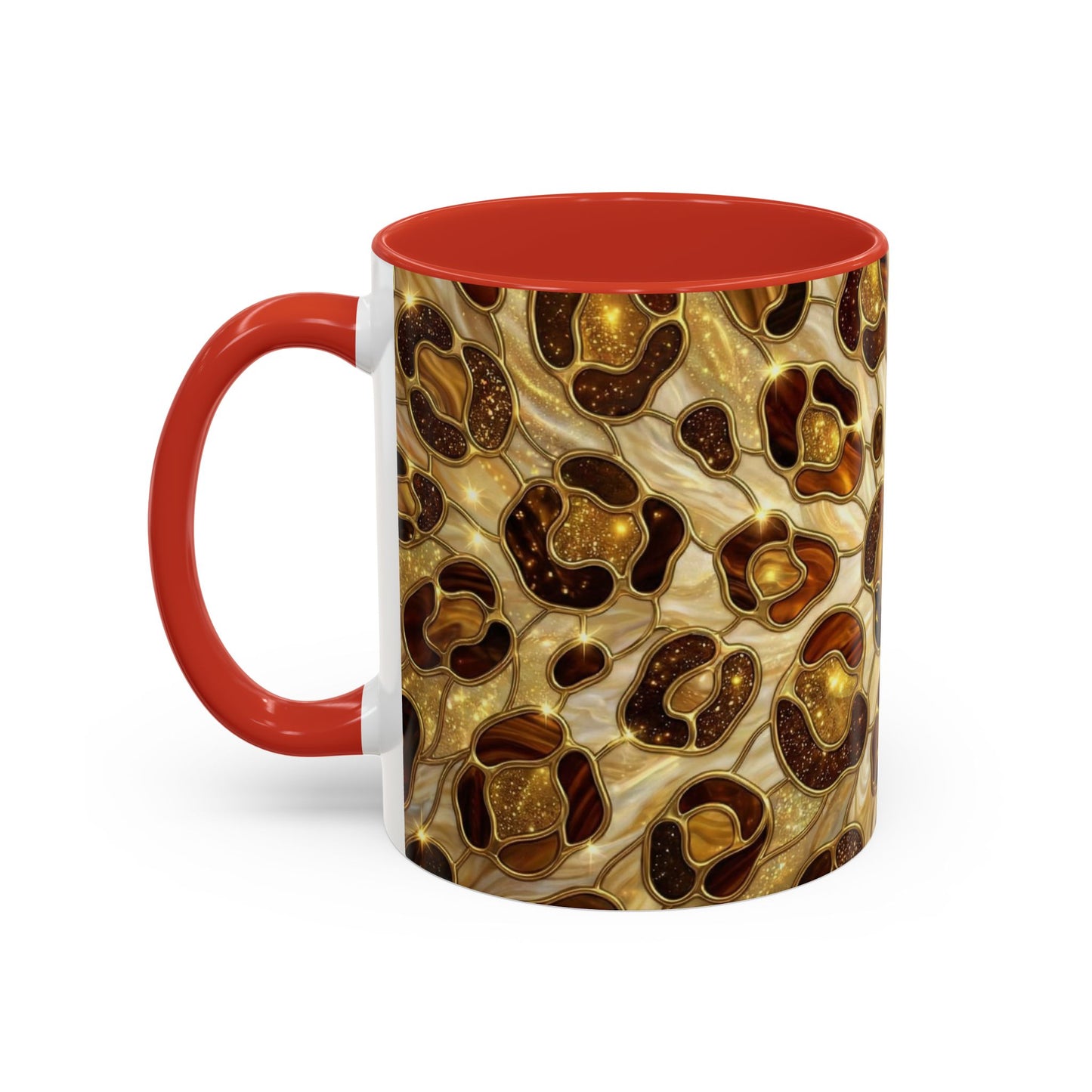 Stained Glass Leopard Print Mug, Gold Cheetah Coffee Cup, Luxury Animal Print Gift, Glam Mosaic Tea Mug, Trendy Desk Decor For Her Gifts