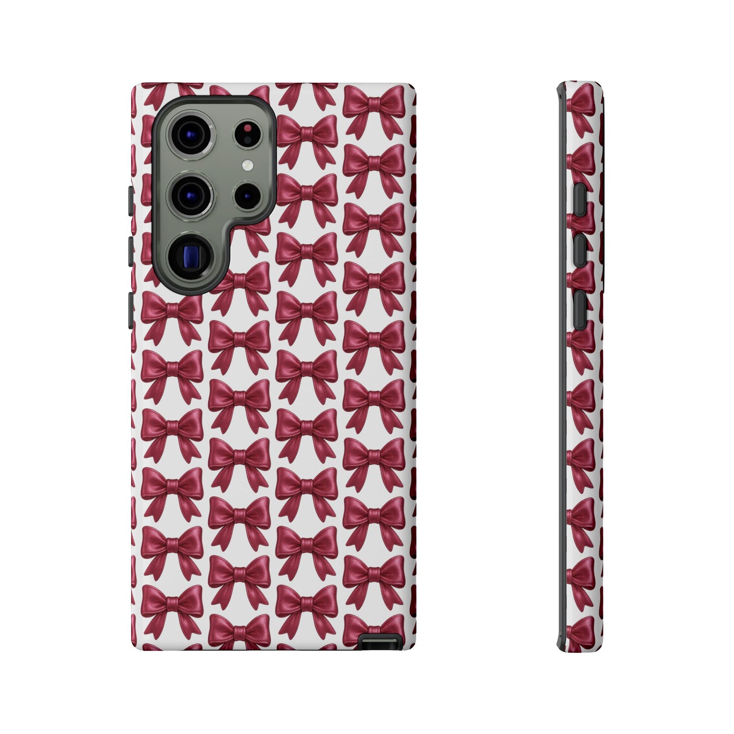 Coquette Samsung Case - Burgundy Bow Pattern Phone Cover, Girly Soft Aesthetic Gift, Cute Galaxy Case for Her