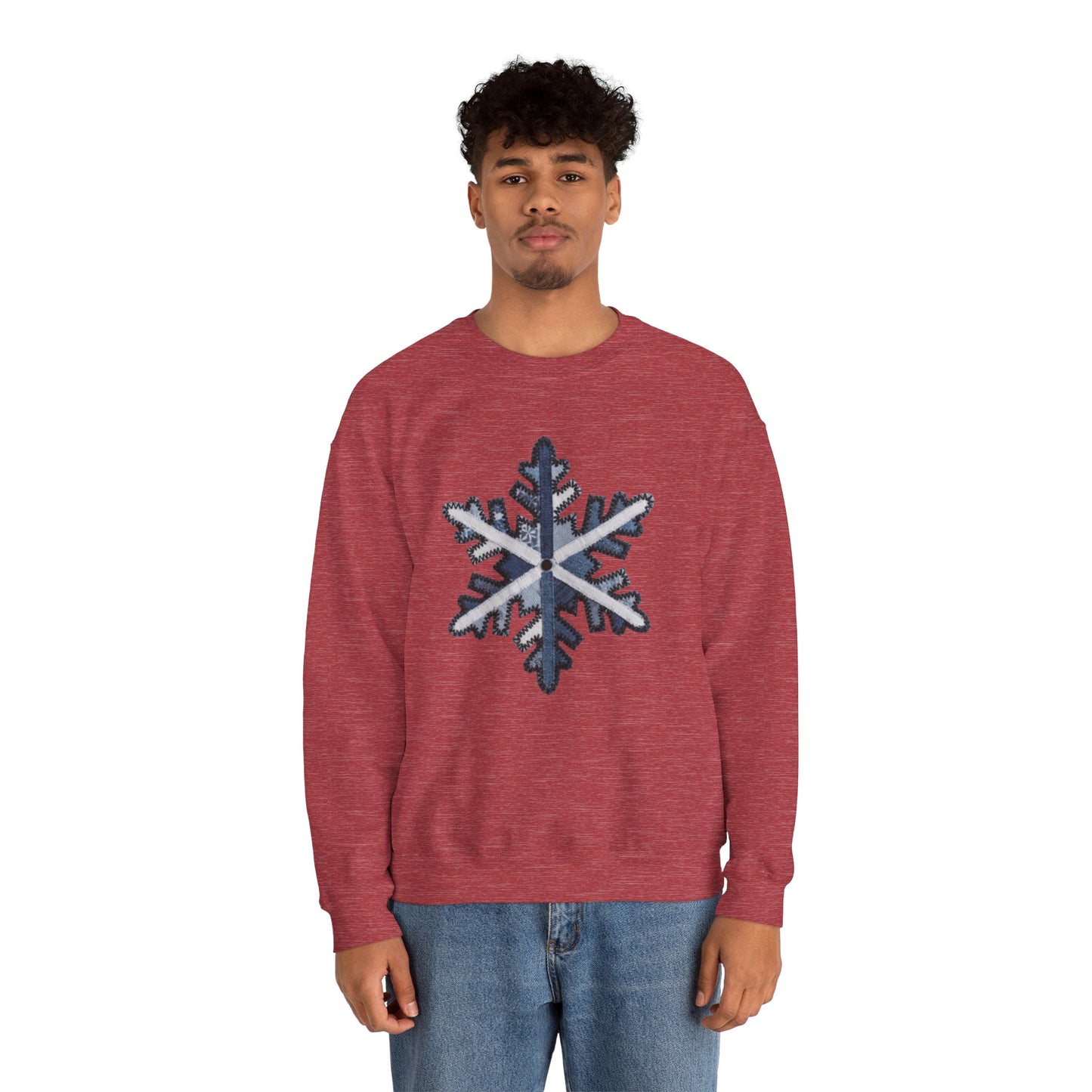 Faux Patchwork Snowflake Sweatshirt, Winter Snowflake Crewneck, Cozy Christmas Sweatshirt, Holiday Patchwork Sweater, Winter Gift