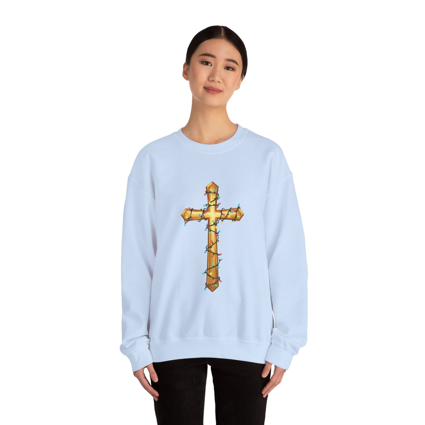 Christmas Cross Lights Sweatshirt, Christian Christmas Sweatshirt, Religious Holiday Cross Sweater, Jesus Christmas Gift, Faith