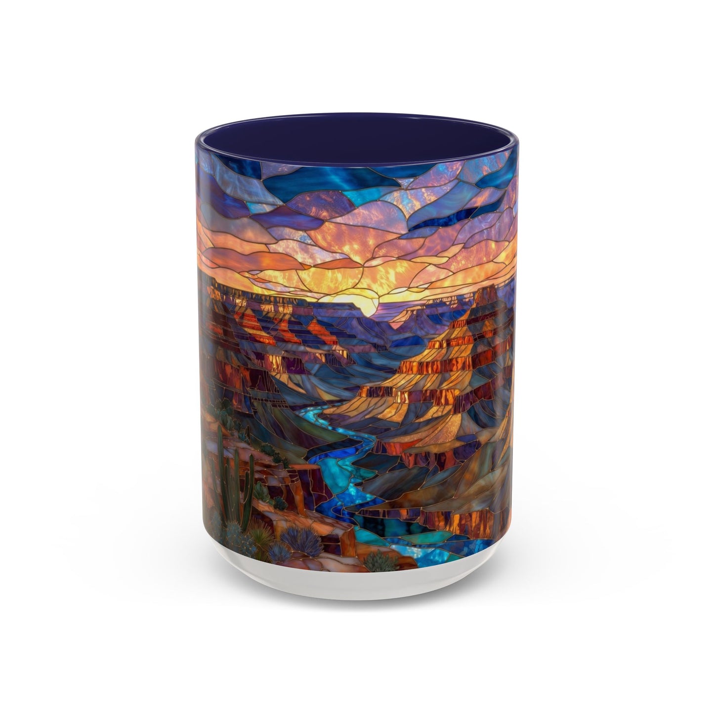 Stained Glass Grand Canyon Mug, Southwest Landscape Coffee Cup, Sunset Canyon Art Mug, Nature Gift For Hikers, Colorful Scenic Grand Canyon Illustration