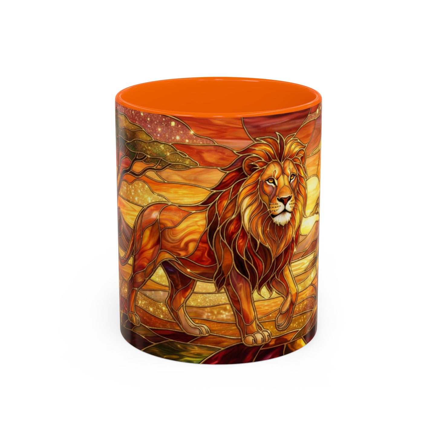 Stained Glass Lion Mug, Majestic Lion Coffee Cup, African Sunset Art Mug, Safari Wildlife Gift, Colorful Lion Lover Ceramic Mug