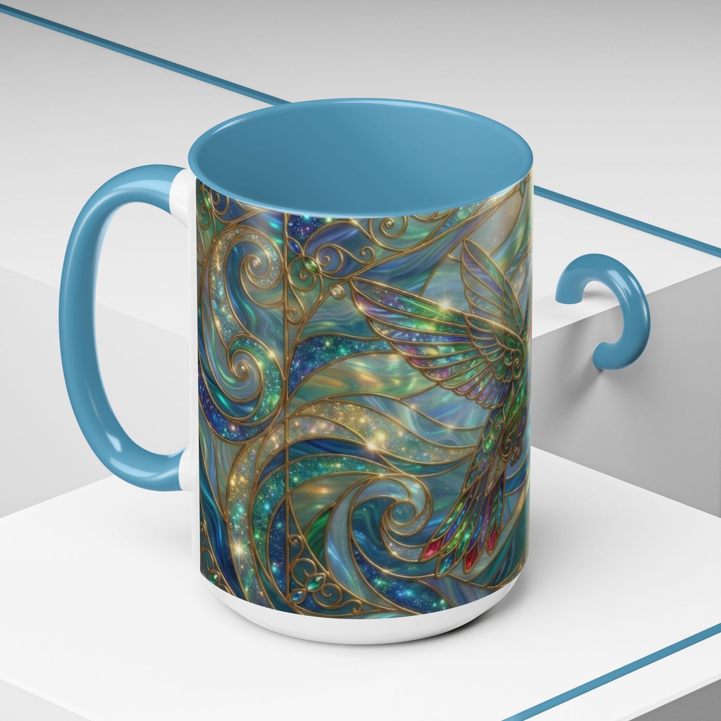 Hummingbird Stained Glass Mug, Colorful Art Coffee Mug, Bird Lover Gift, Nature Inspired Ceramic Mug, Tea Cup