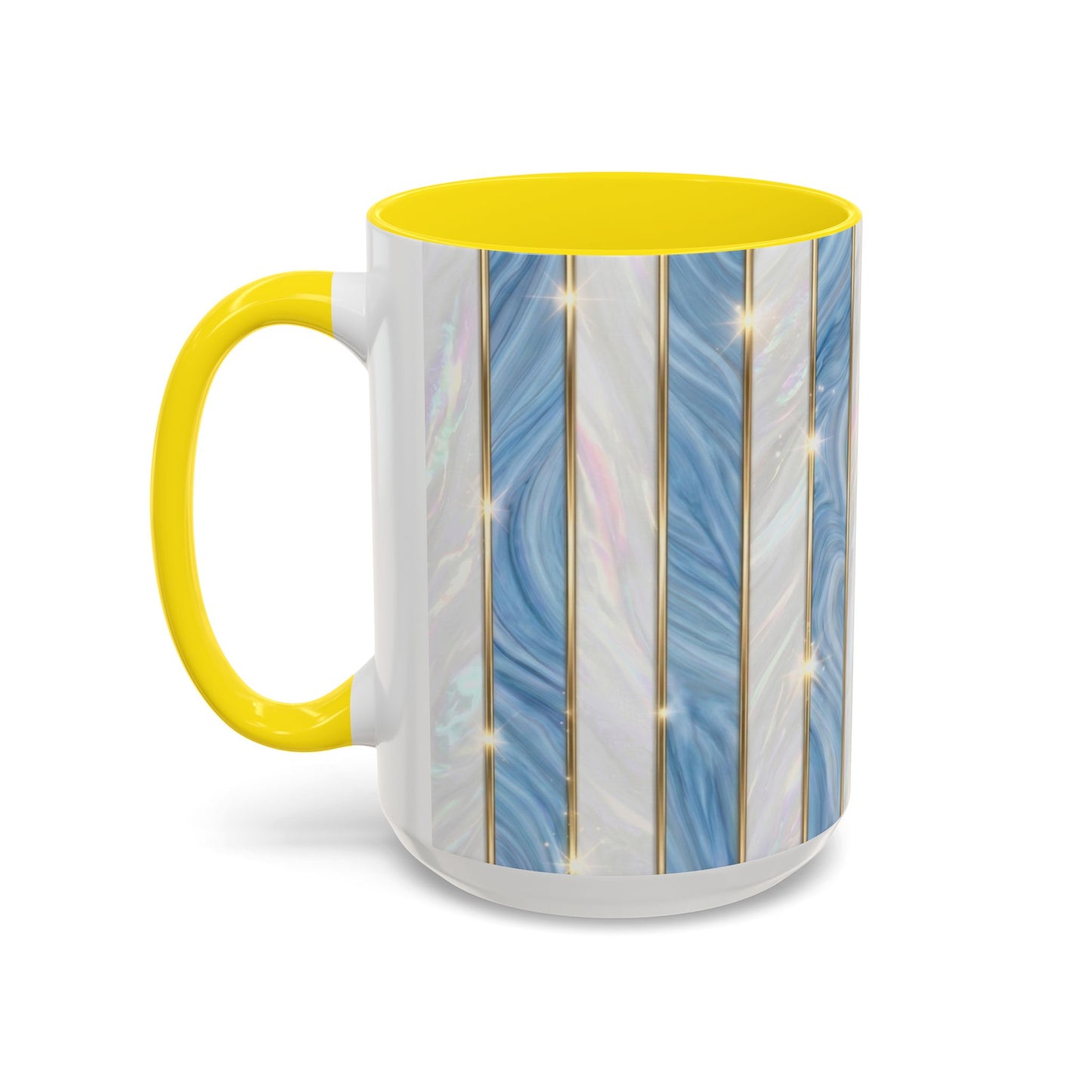 Faux Stained Glass Mug, Blue Pearlescent Coffee Cup, Art Deco Stained Glass Decor, Elegant Gold Stripe Teacup, Unique Art Gift For Her