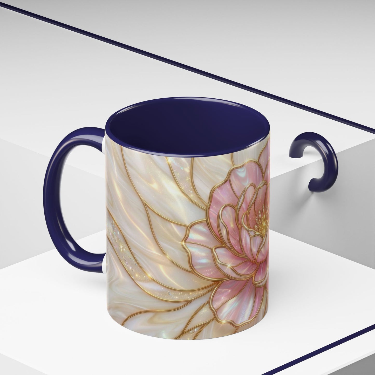 Pink Peony Stained Glass Mug, Gold Floral Coffee Cup, Elegant Flower Gift For Her, Fairycore Tea Cup, Mothers Day Present, Pearl Art Decor