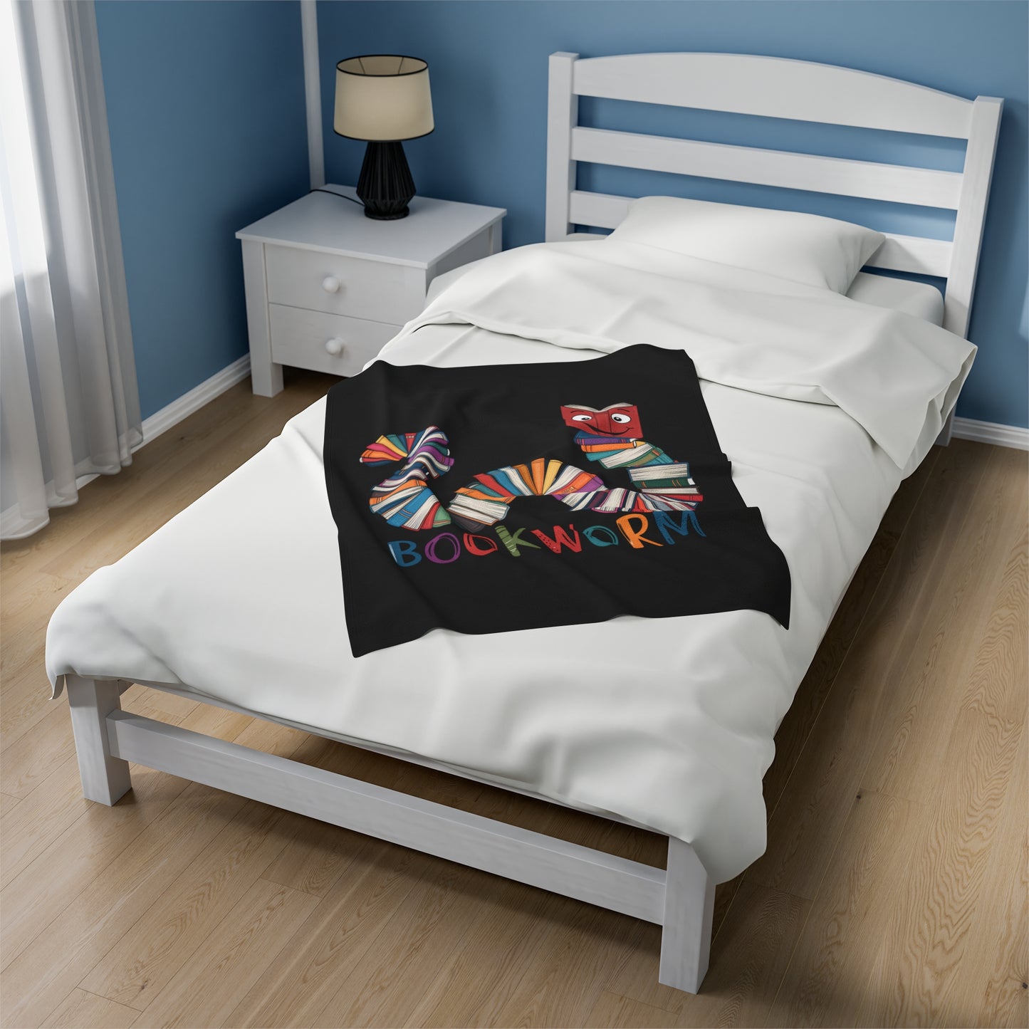 Velveteen Plush Blanket - Bookworm Design