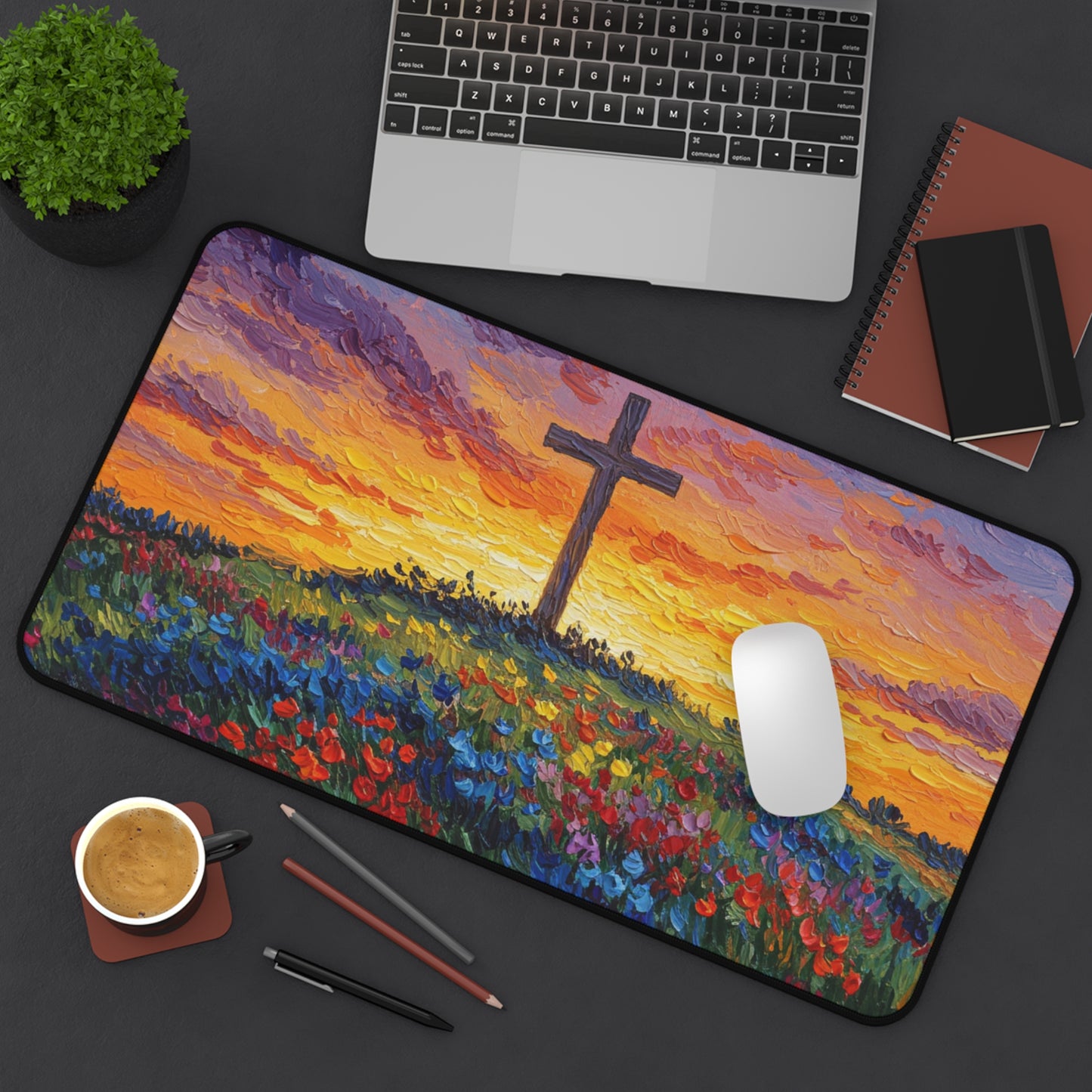 Desk Mat Van Gogh Style Cross Mouse Pad Christian Mouse Pad Cross Desk Mat Spiritual Decor